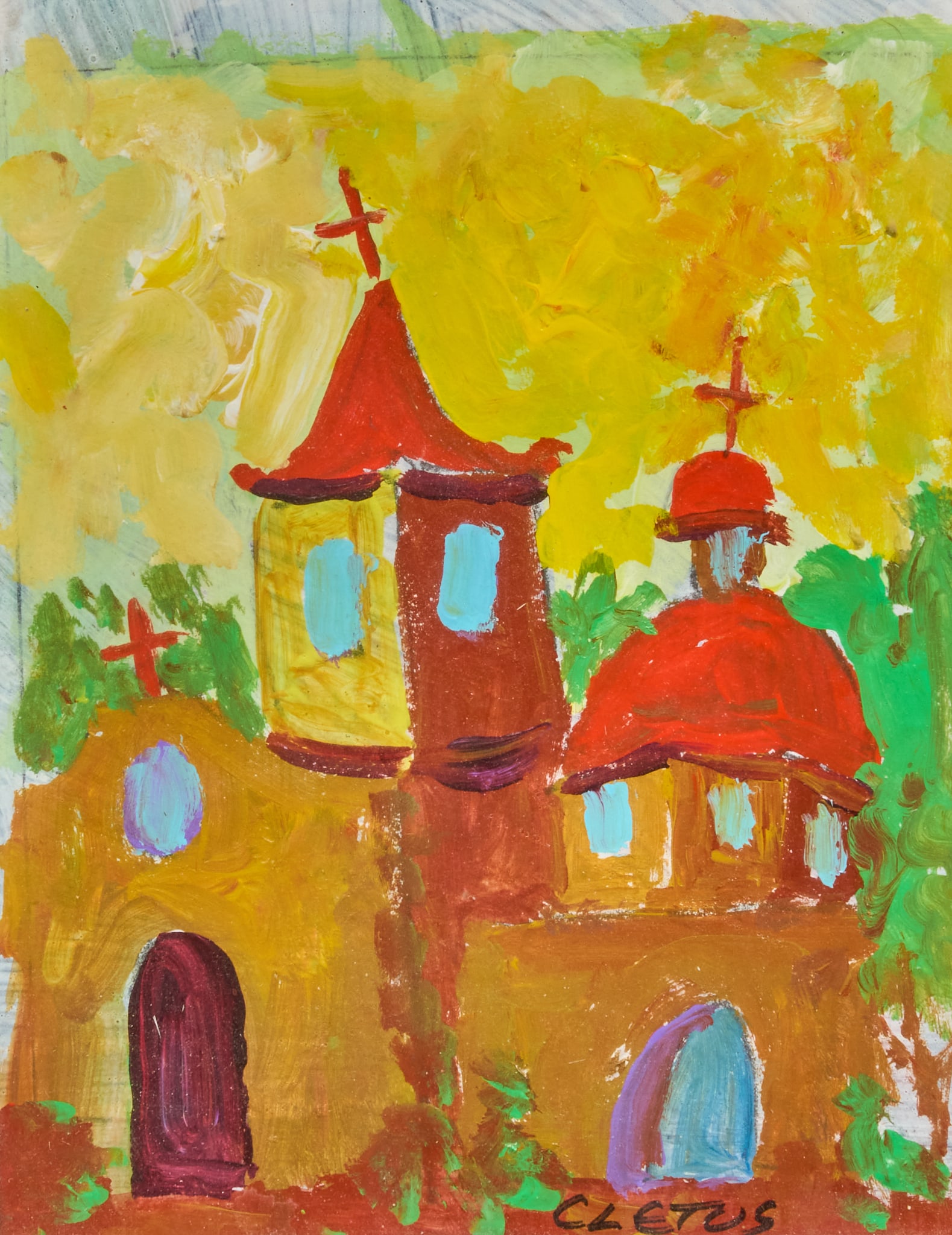 Brother Cletus Behlmann, Mission San Jose: Brother Cletus Behlmann (San Antonio, Texas, 1933-2016), Mission San Jose scene, acrylic on paper, signed lower right sight: 9 x 7 in., frame: 12.5 x 10.5 in. Provenance: Property from a collection