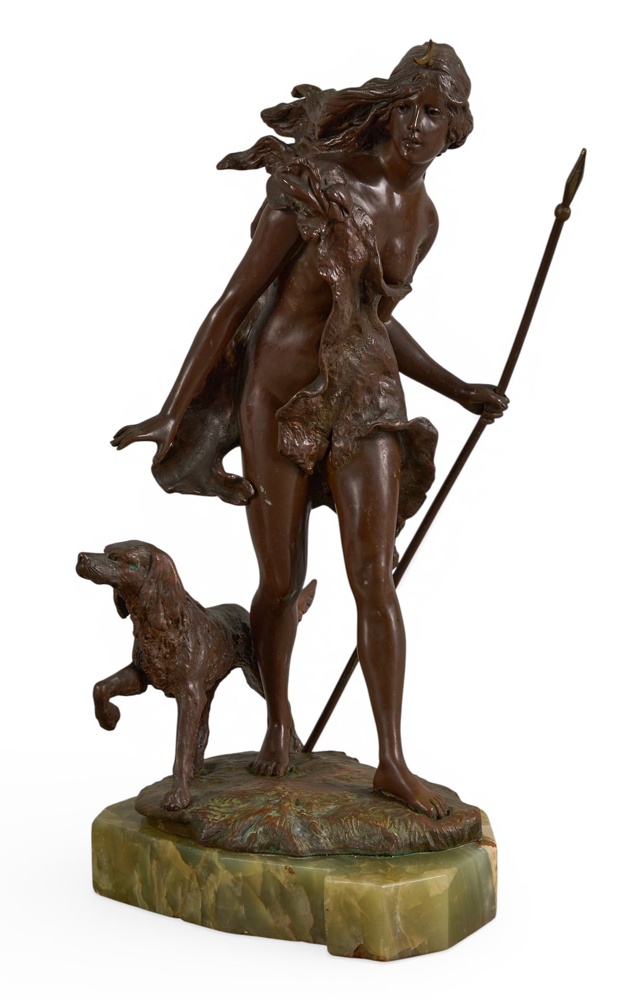 After Paul Kowalczewski, Diana the Huntress: After Paul Ludwig Kowalczewski (Germany, 1865-1910), Diana the Huntress, bronze recast sculpture on onyx base height 13 in. x width 6.5 in. x depth 6.5 in. (including base) Provenance:
