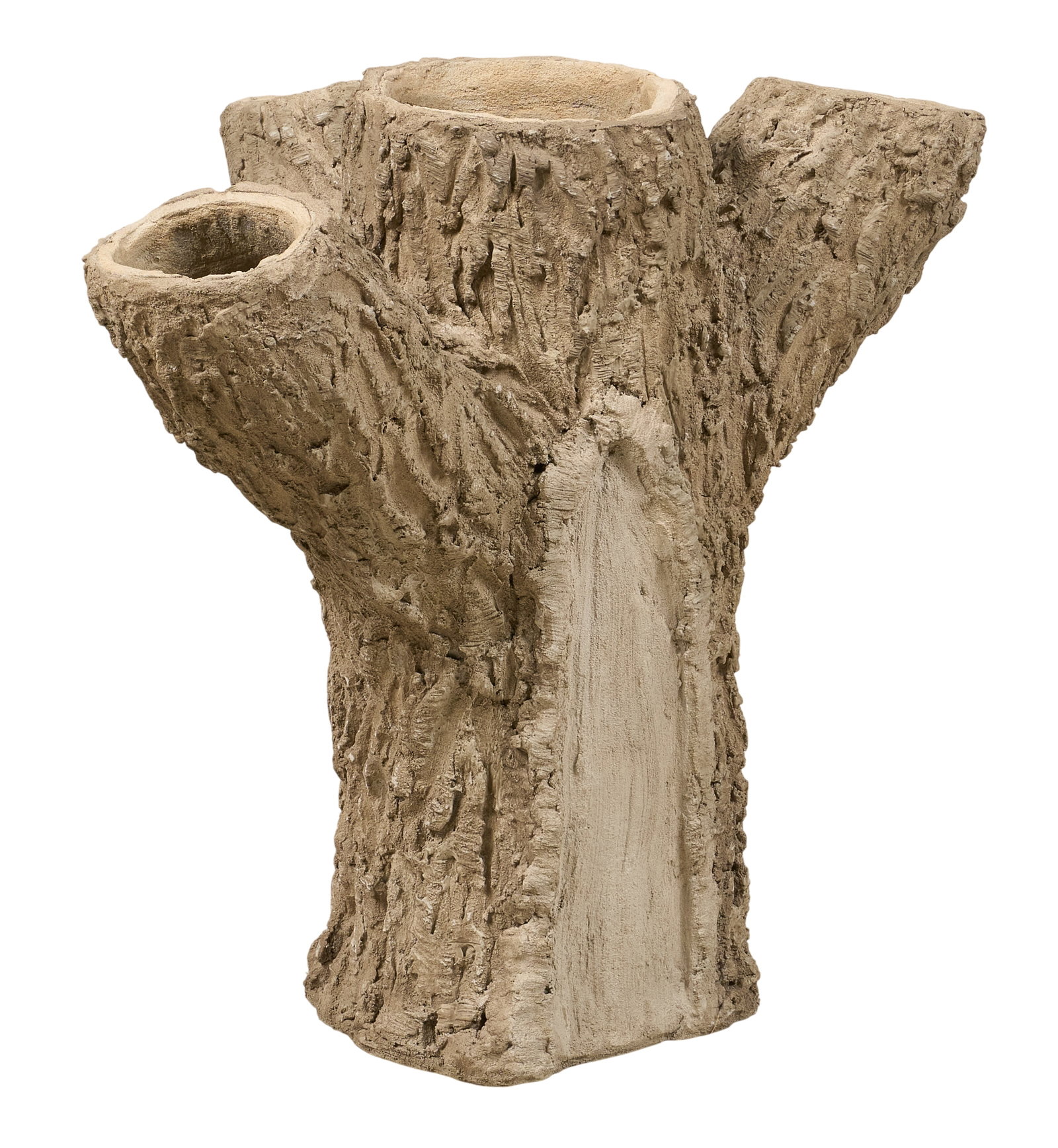 Faux Bois Tree Trunk Planter: Hand-made faux bois multi-arm planter with tree trunk form, made by Venetia DuBose, (San Antonio, Texas, b. 20th century), signed on bottom height 22.5 in. x width 19 in. x depth 26 in.