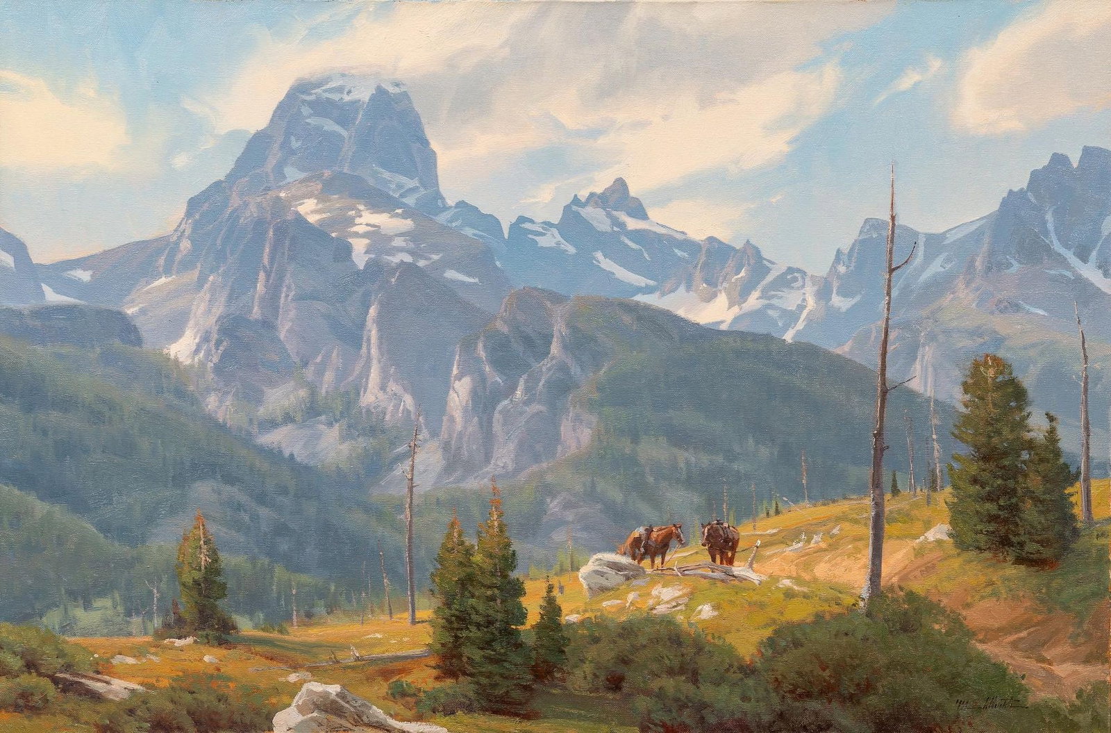 Michael Albrechtsen, "Evidence of Time": Michael Albrechtsen (Amer., b. 1962), "Evidence of Time", oil on canvas, signed lower right, signed again and titled on the verso sight: 24 x 36 in., frame: 35.5 in. x 47.5 in. Provenance: