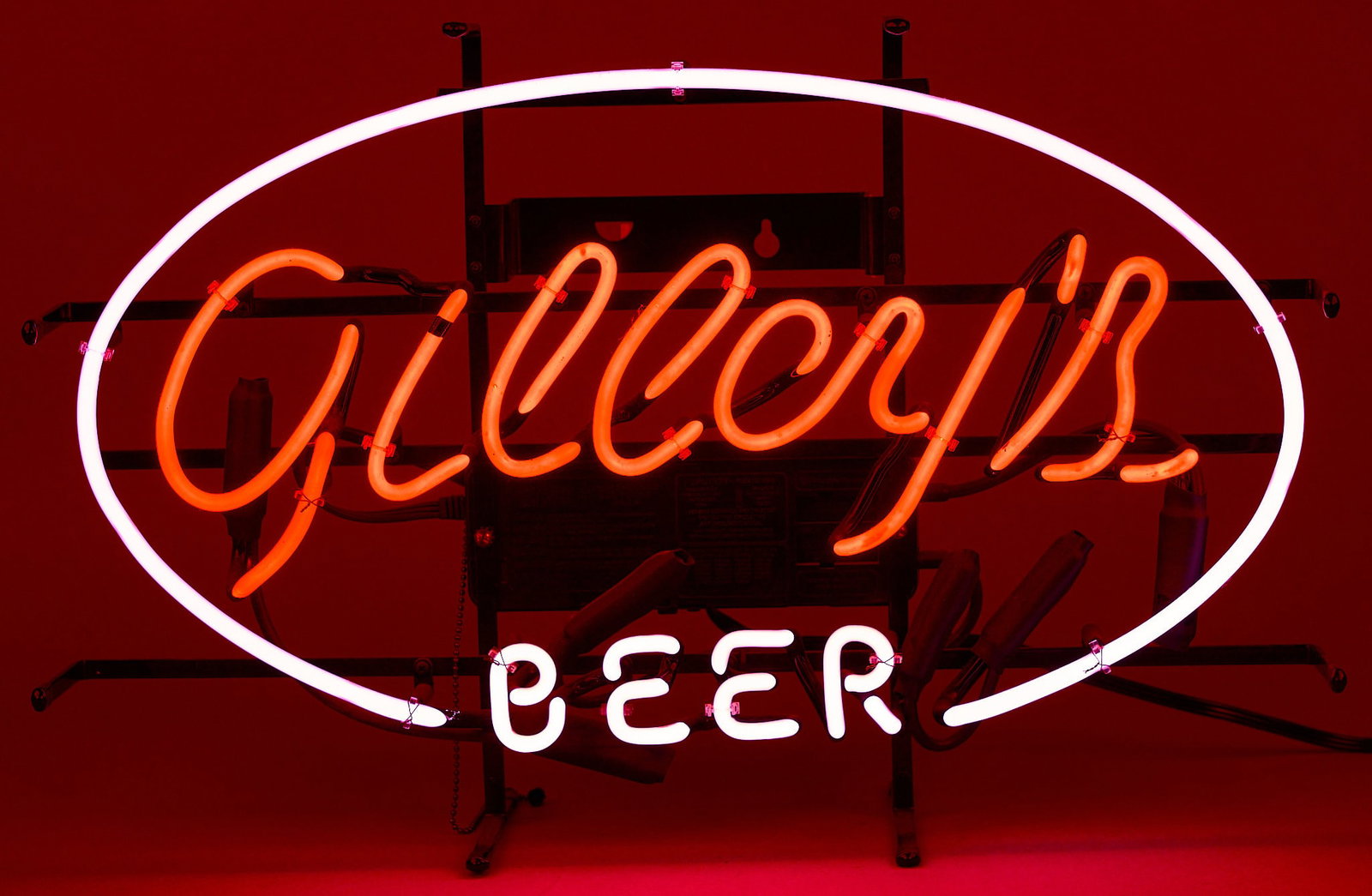 Gilley's Beer Neon Sign: Contemporary neon sign for Gilley's Beer, in working condition, dated May 1st, 2018 height 16 in. x width 24 in. x depth 5 in. Provenance: Property from a home in San Antonio, Texas