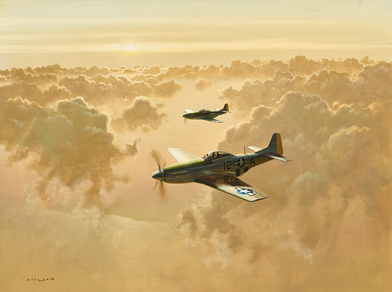 Gerald Coulson, "Mustangs": Gerald Coulson (United Kingdom, b. 1926), "Mustangs", oil on canvas, signed lower left, with Pace Galleries label on the verso sight: 30 x 40 in., frame: 38 x 48 in. Provenance:
