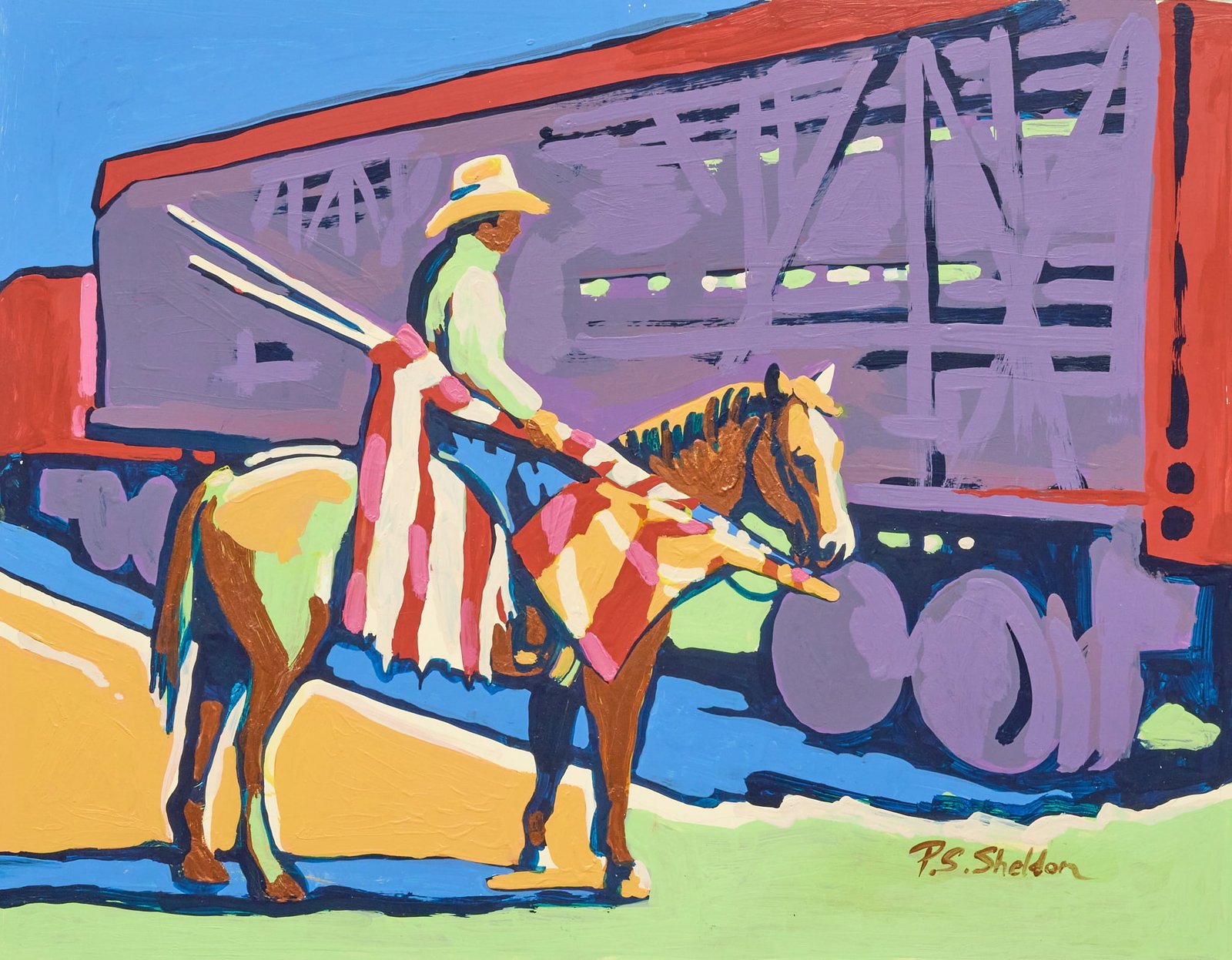 Paul Sheldon, "The Grand Old Flag-Bearer": Paul S. Sheldon (Arizona, 1947-2012), "The Grand Old Flag-Bearer", acrylic on illustration board, signed lower right, artist's inscription on the verso with signature, title,