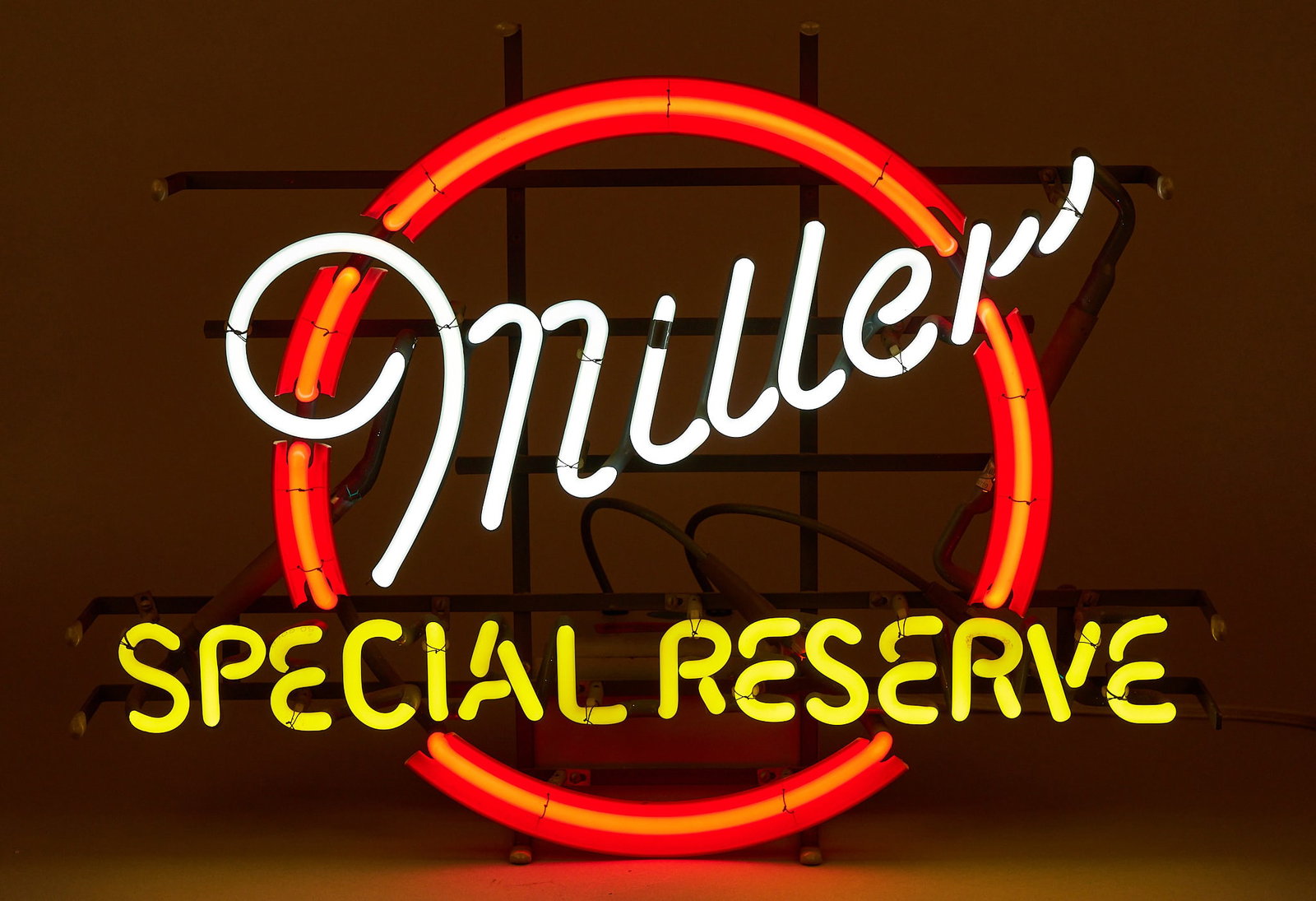 Vintage Miller Special Reserve Neon Sign: Vintage Miller Special Reserve neon sign, circa 20th century, in working condition height 17 in. x width 23.5 in. x depth 86 in. Provenance: Property from a New Braunfels, Texas collector of