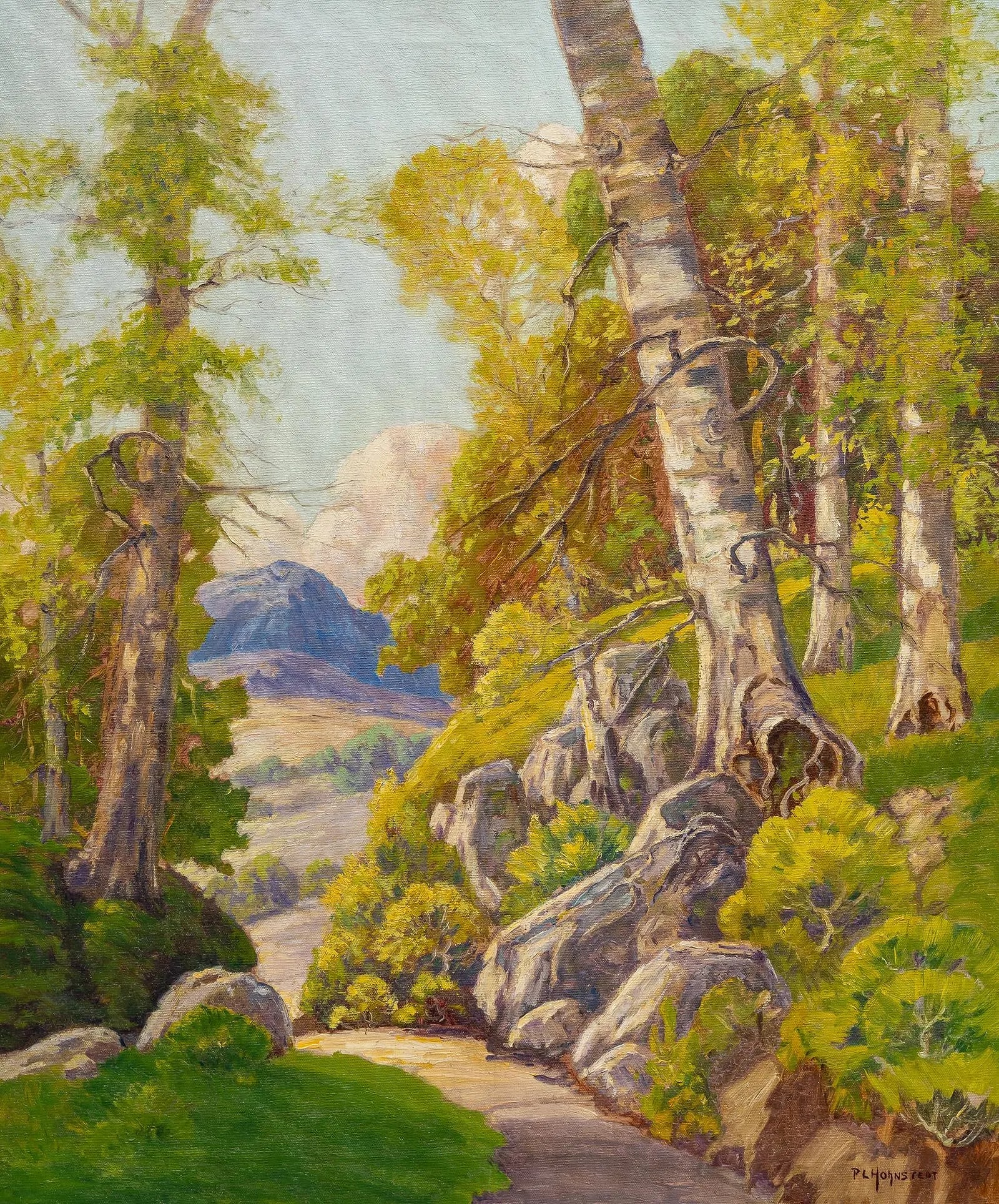 Peter Lanz Hohnstedt, Western Landscape: Peter Lanz Hohnstedt (Texas, 1871-1957), Western landscape, oil on canvas, signed lower right sight: 30 x 25 in., frame: 33.5 x 28.5 in. Provenance: Property from a San Antonio, Texas collection