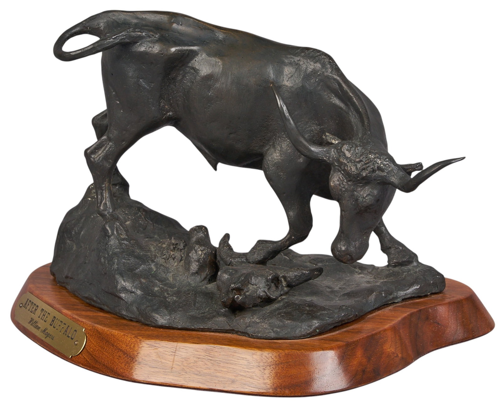 William Moyers, "After the Buffalo": William Moyers (New Mexico, 1916-2010), "After the Buffalo", artist-cast bronze sculpture on wooden base, with incised signature and edition number 22/30 height 6.5 in. x width 10 