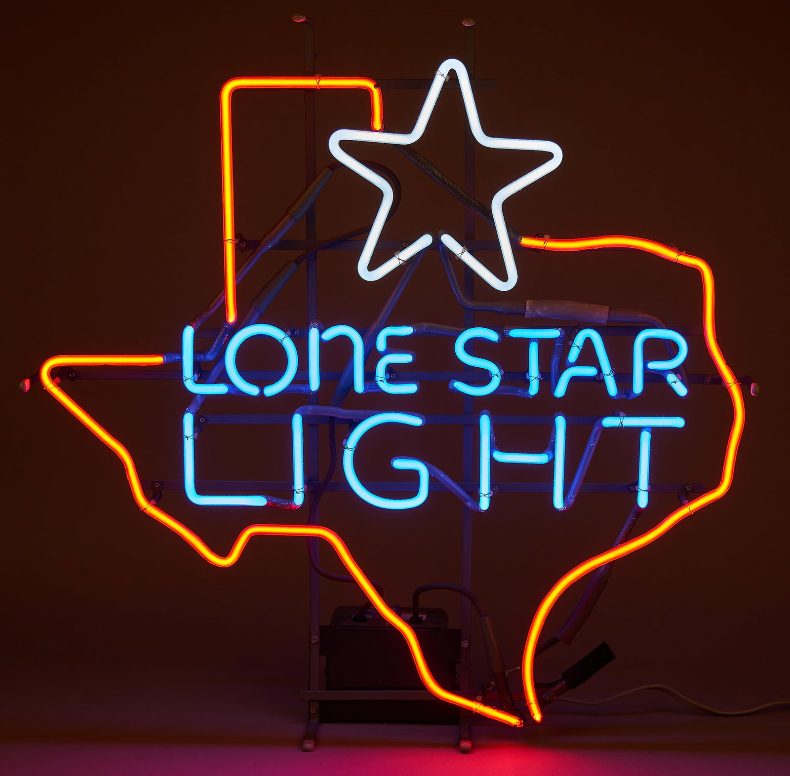 Lone Star Light Beer Neon Sign: Lone Star Light Beer neon sign, in working condition height 27 in. x width 27 in. x depth 6 in. Provenance: Property from a New Braunfels, Texas collector of vintage signage