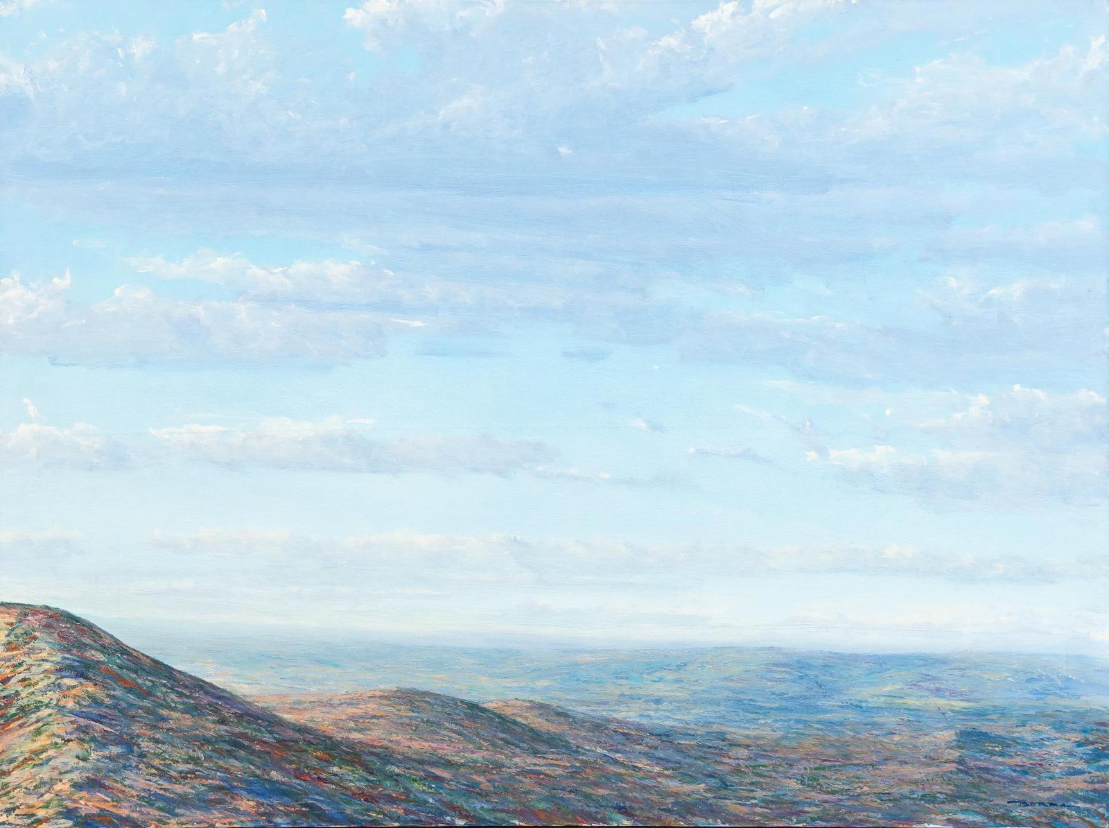William Berra, "View from Santa Fe": William Berra (New Mexico, b. 1952), "View from Santa Fe", 1984, oil on canvas, signed lower right, signed again on the verso, titled and dated 1984 sight: 30 x 40 in., frame: 31.5 x 42 in.