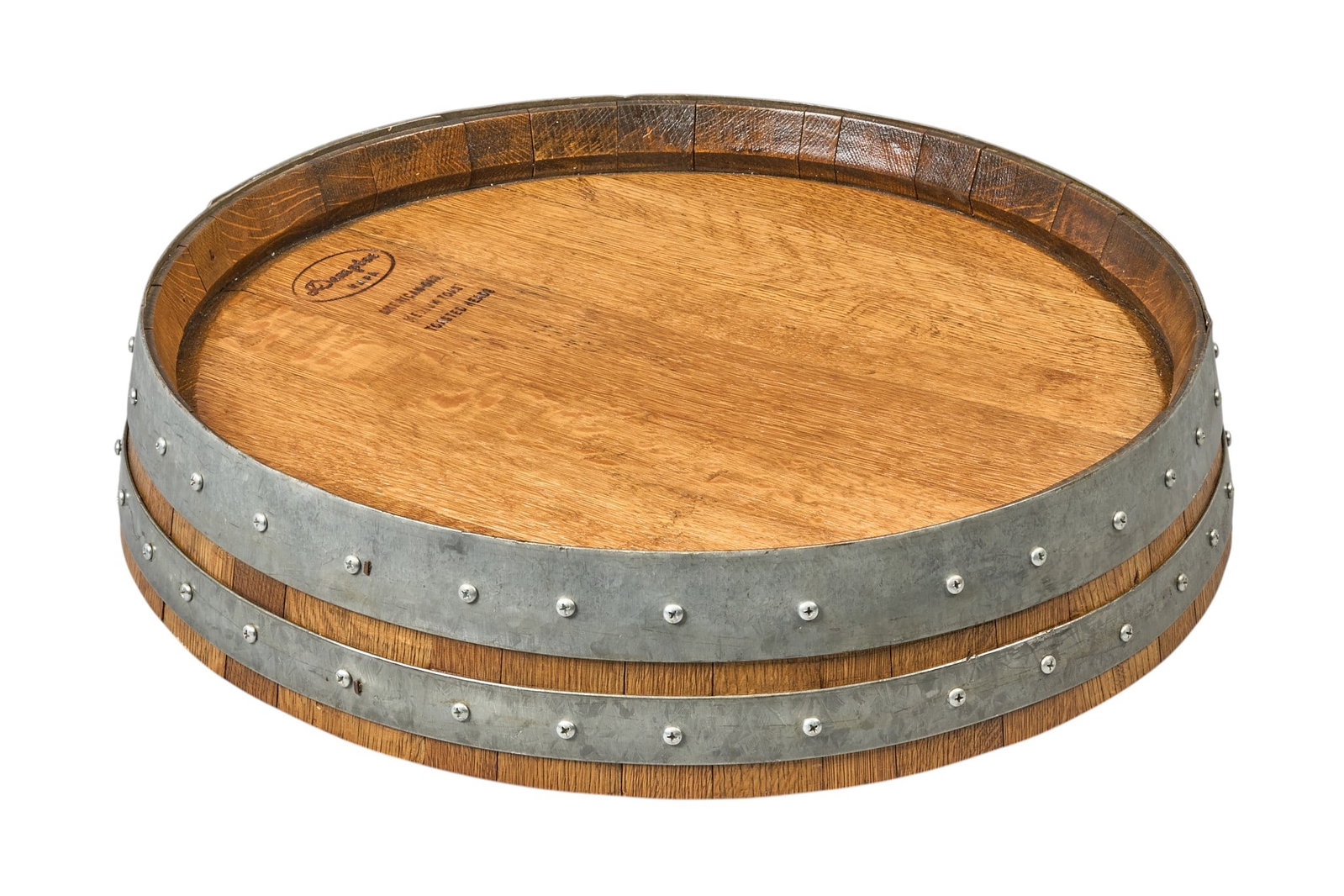 Ranch House Lazy Susan: Ranch house lazy Susan, made from whiskey keg height 5 in. x width 23 in. x depth 23 in. Provenance: Property from a San Antonio, Texas collector of vintage and antique Western items