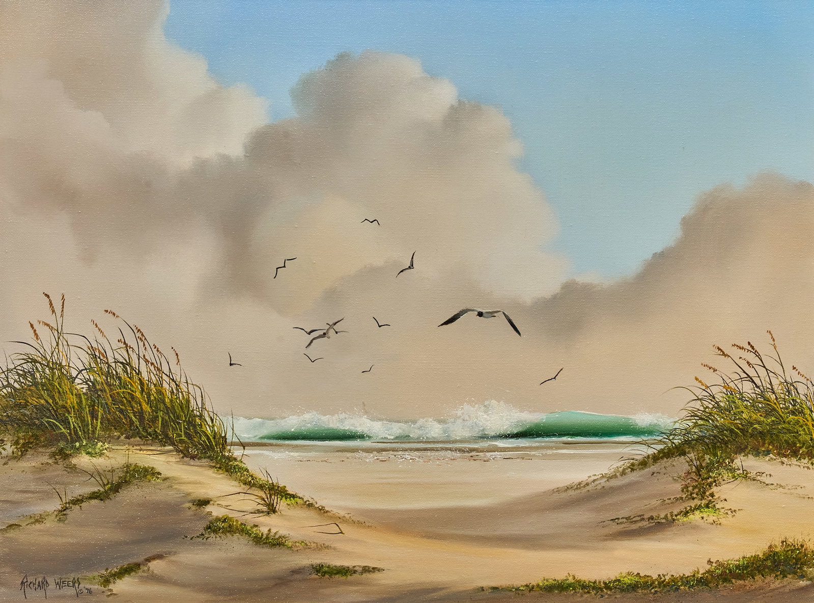 Richard Weers, Texas Dunes: Richard Weers (Texas, 1932-2022), Texas dunes on the Gulf Coast, oil on canvas, signed and dated lower left, 1976 sight: 18 x 24 in., frame: 25.5 x 31.5 in. Provenance: Property from a 