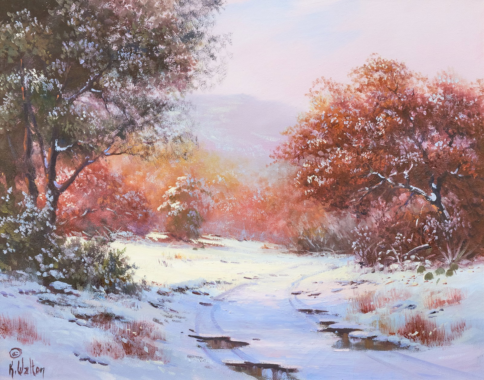 Kay Walton, "Central Texas Surprise": Kay Walton (Texas, 20th-21st C.), "Central Texas Surprise", oil on canvas, signed lower left, titled on the stretcher bar sight: 16 x 20 in., frame: 23 x 27 in. Provenance: Property from a