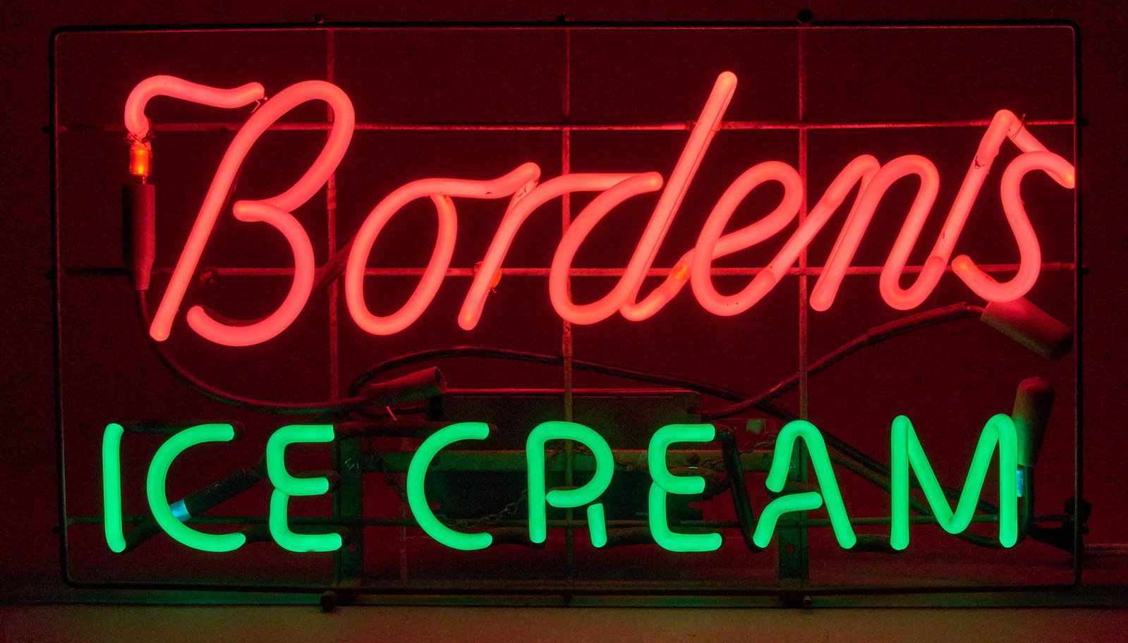 Vintage Borden's Ice Cream Neon Sign: Vintage Bordens (Lafayette, Louisiana), circa 1960s, in working condition height 14 in. x width 23.5 in. x depth 4 in. P