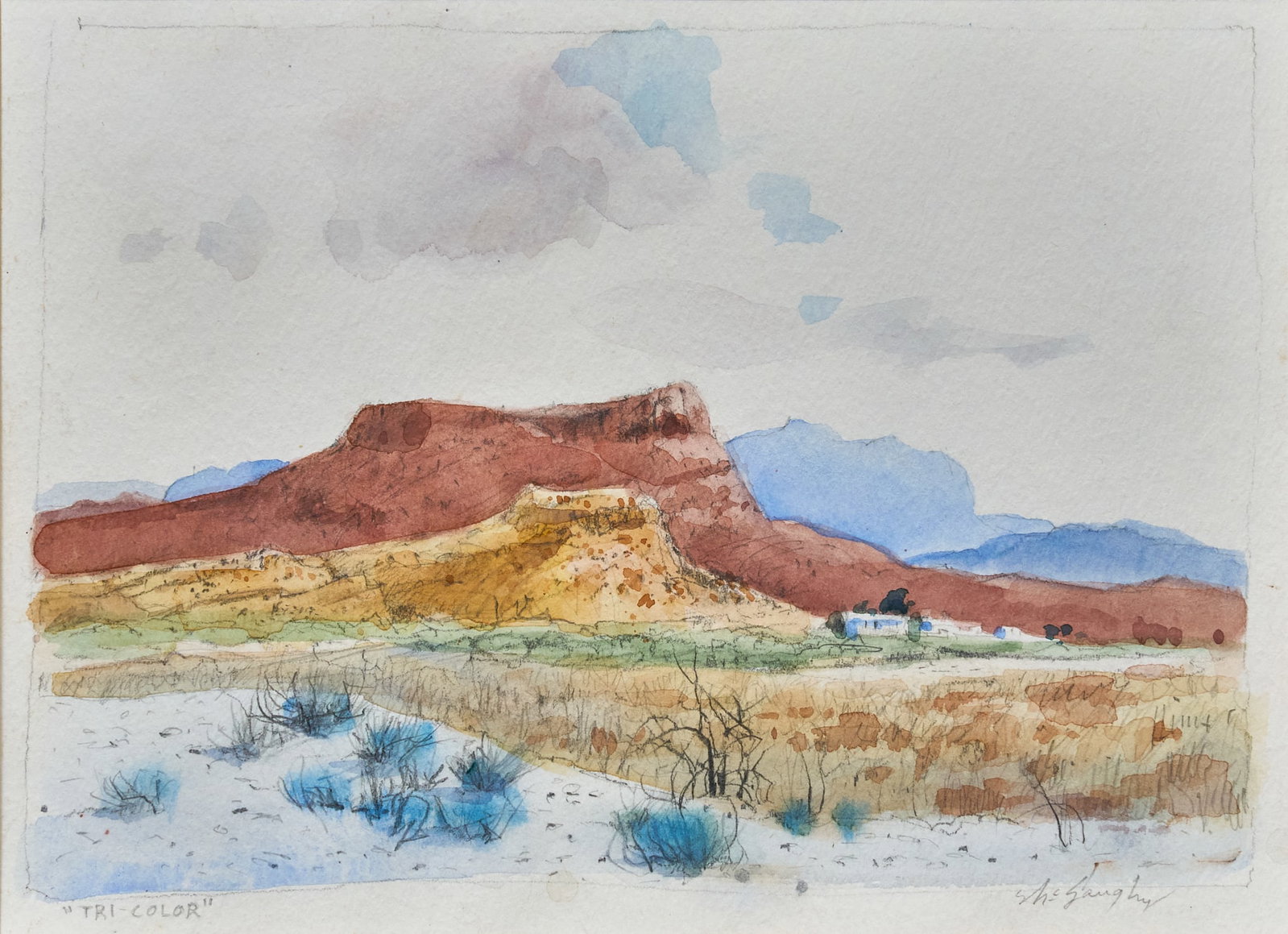 Clay McGaughy, "Tri-Color": Clay McGaughy (Texas, 1931-2021), "Tri-Color", watercolor on watercolor paper, signed lower right, titled in margin and on verso sight: 8 x 11 in., frame: 14 x 17 in. Provenance:
