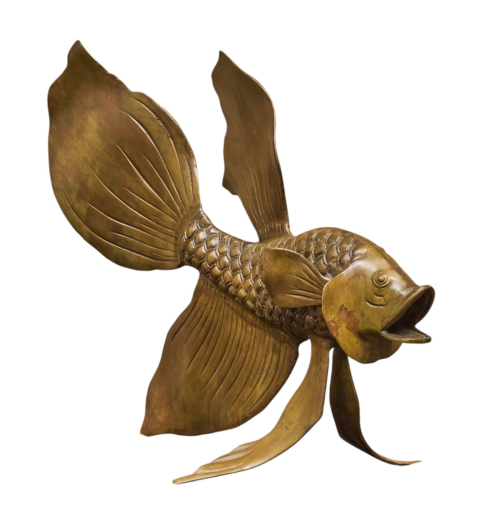 Large Fish Bronze: Large freestanding patinated bronze sculpture, beta fish height 22.5 in. x width 8 in. x depth 14 in. Provenance: Property from a Boerne, Texas collector 