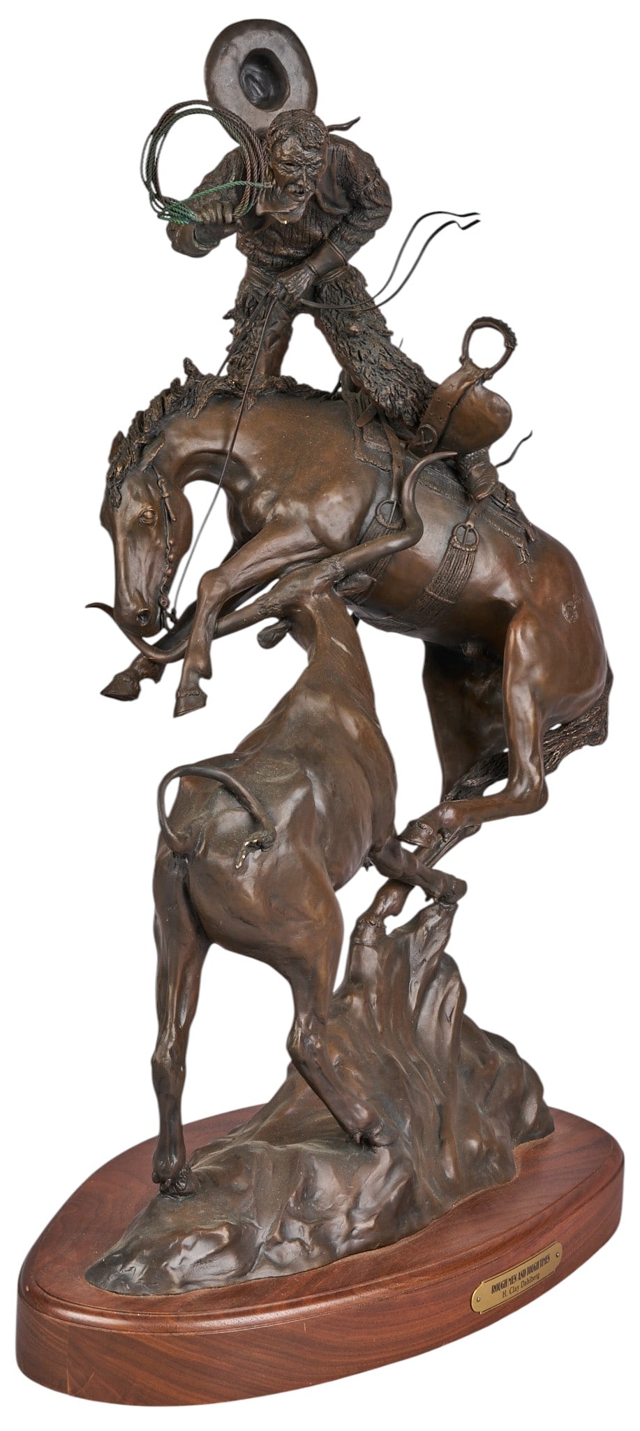 H. Clay Dahlberg, "Rough Men & Tough Times": H. Clay Dahlberg (Texas, b. 1946), "Rough Men & Tough Times", artist-cast bronze sculpture on wooden base, with incised signature, edition number 3/50, and date, 1984 height 24.5
