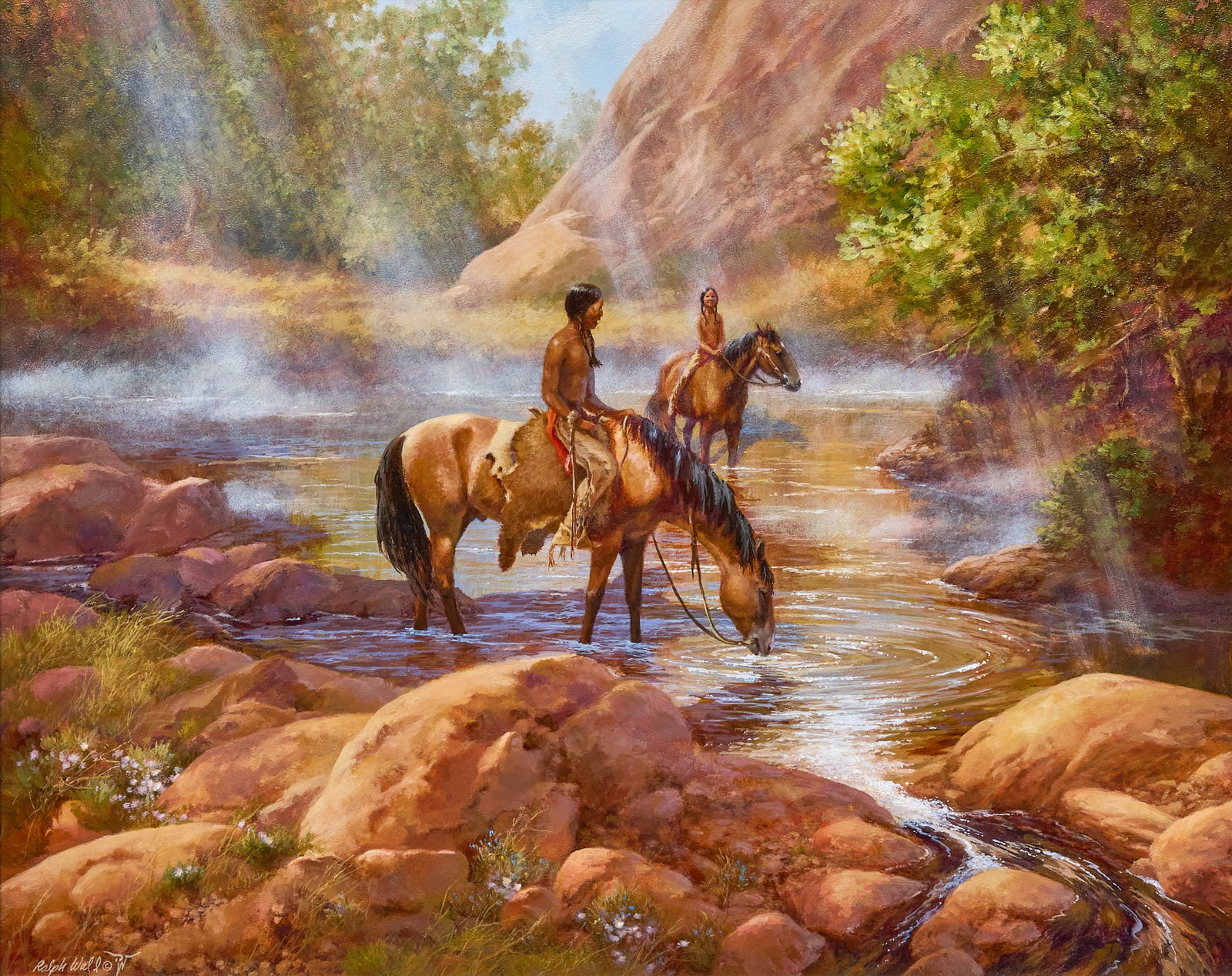 Ralph Alan Wall, "The New Horse": Ralph Alan Wall (Amer., 1932-2009), "The New Horse", oil on panel, signed lower left, artist's inscription on the verso with signature, title, and date, 1987 sight: 24 x 30 in.