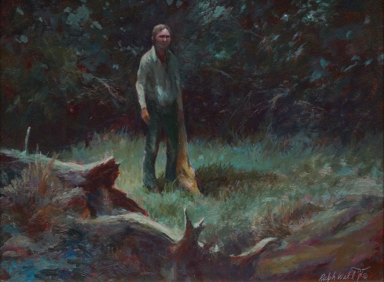 Ralph Alan Wall, "The Snipe Hunter": Ralph Alan Wall (Amer., 1932-2009), "The Sentinel", oil on panel, signed lower right, artist's inscription on the verso with signature, title, and date, 1986 sight: 12 x 16