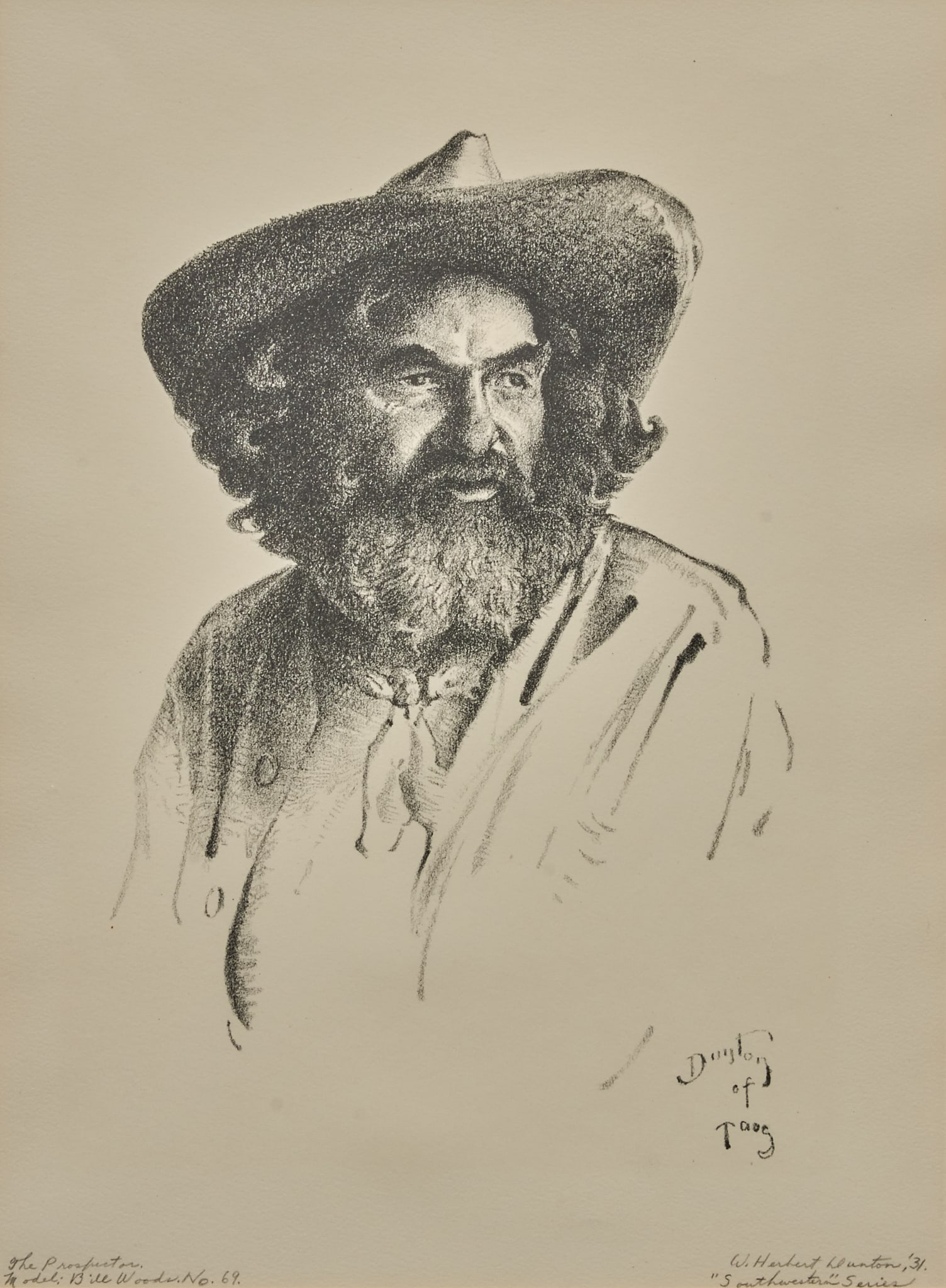 W. Herbert Dunton, "The Prospector", 1931: W. Herbert "Buck" Dunton (Amer., 1878-1936), "The Prospector", from the Southwestern Series, 1931, lithograph, titled and inscribed lower left: "The