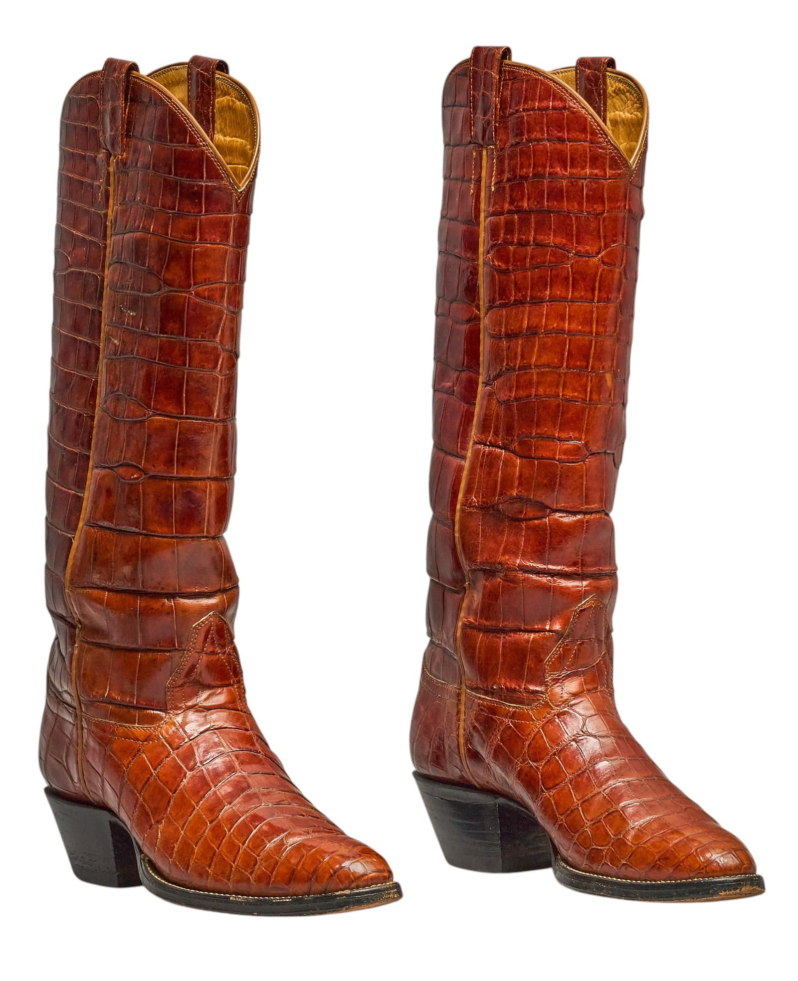 Pair of Custom Full Alligator Riding Boots, 11D: Pair of custom-made full alligator leather riding boots, size 11D height 19 in. x width 12 in. x depth 4 in. Condition A; excellent condition, shows little signs of wear