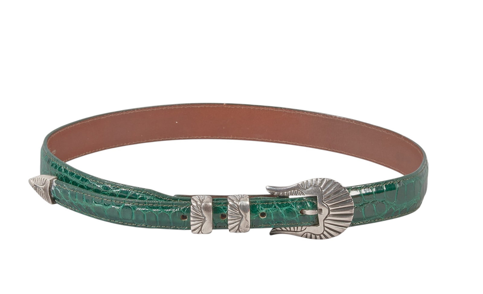 Billy Martin Green Leather Alligator Belt, Size 30: Billy Martin green leather alligator belt, size 30 length: 37 in. Provenance: Property from the collection of an industrial chemicals entrepreneur, from his Alamo Heights, Texas home 