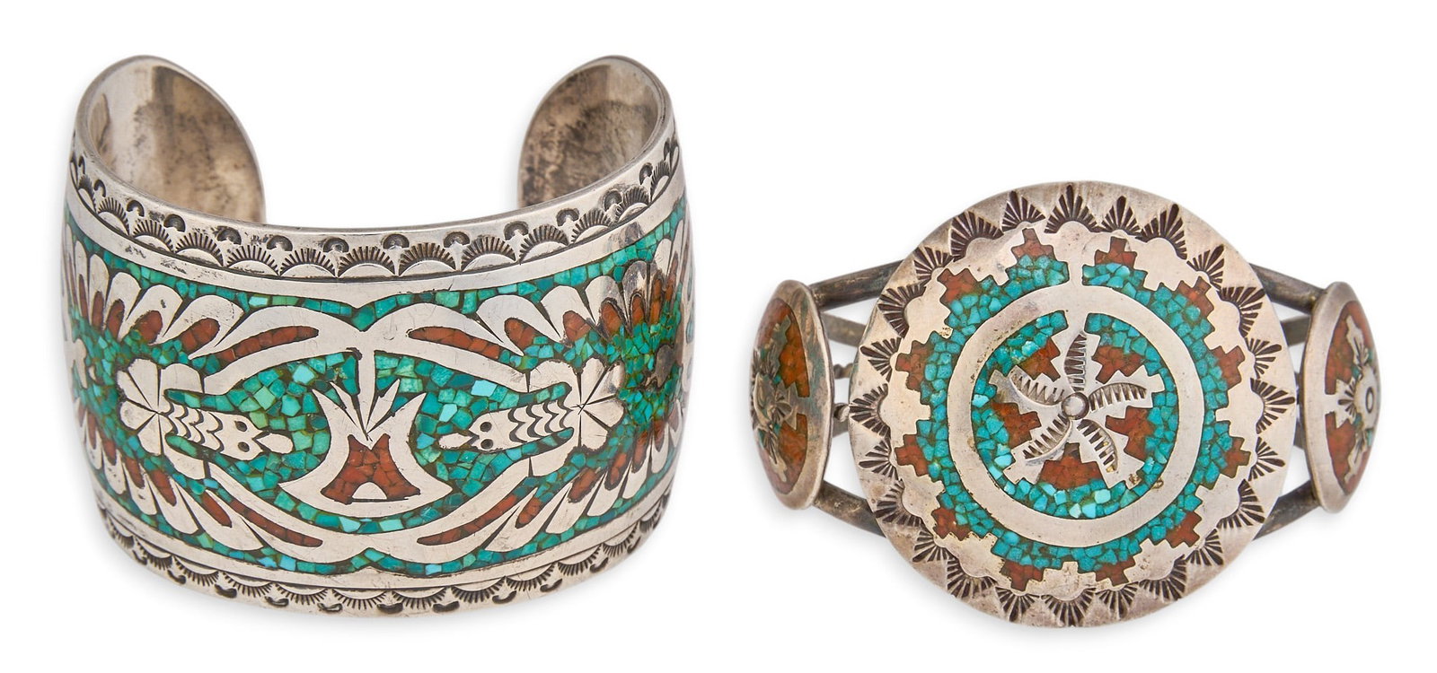 (2) Navajo Chip Inlay Cuffs (1 of 6)