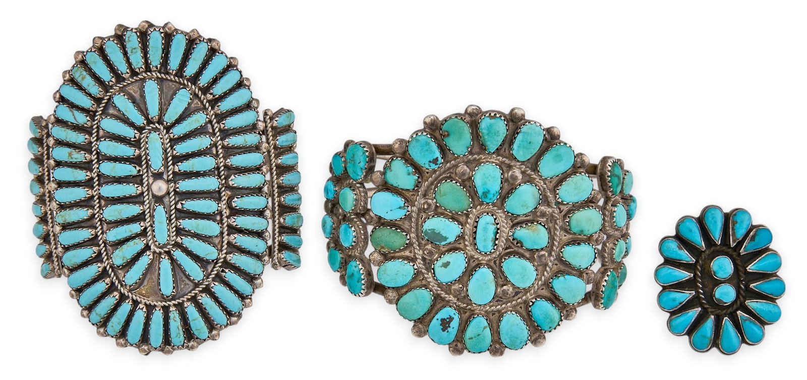 (2) Sterling & Turquoise Cluster Cuffs and Ring (1 of 5)