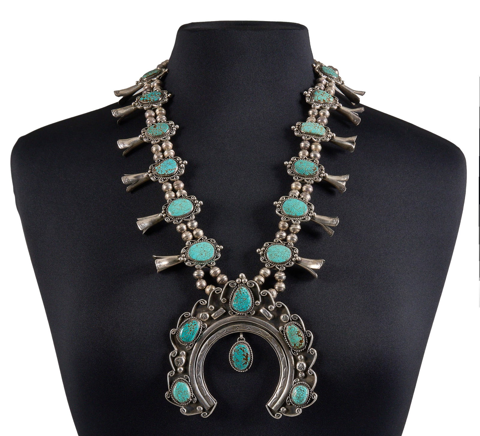 Vintage Sterling & Turquoise Squash Blossom (1 of 4)