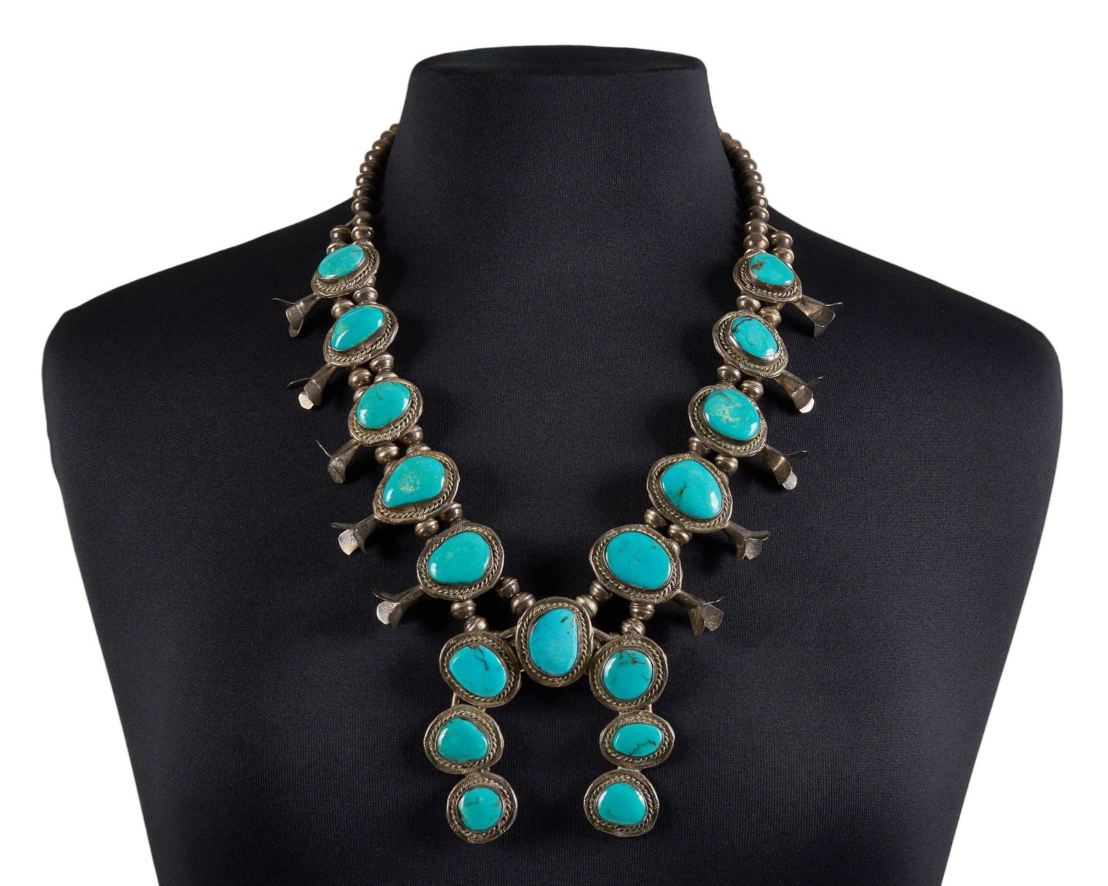 Vintage Navajo Sterling & Turquoise Squash Blossom (1 of 4)