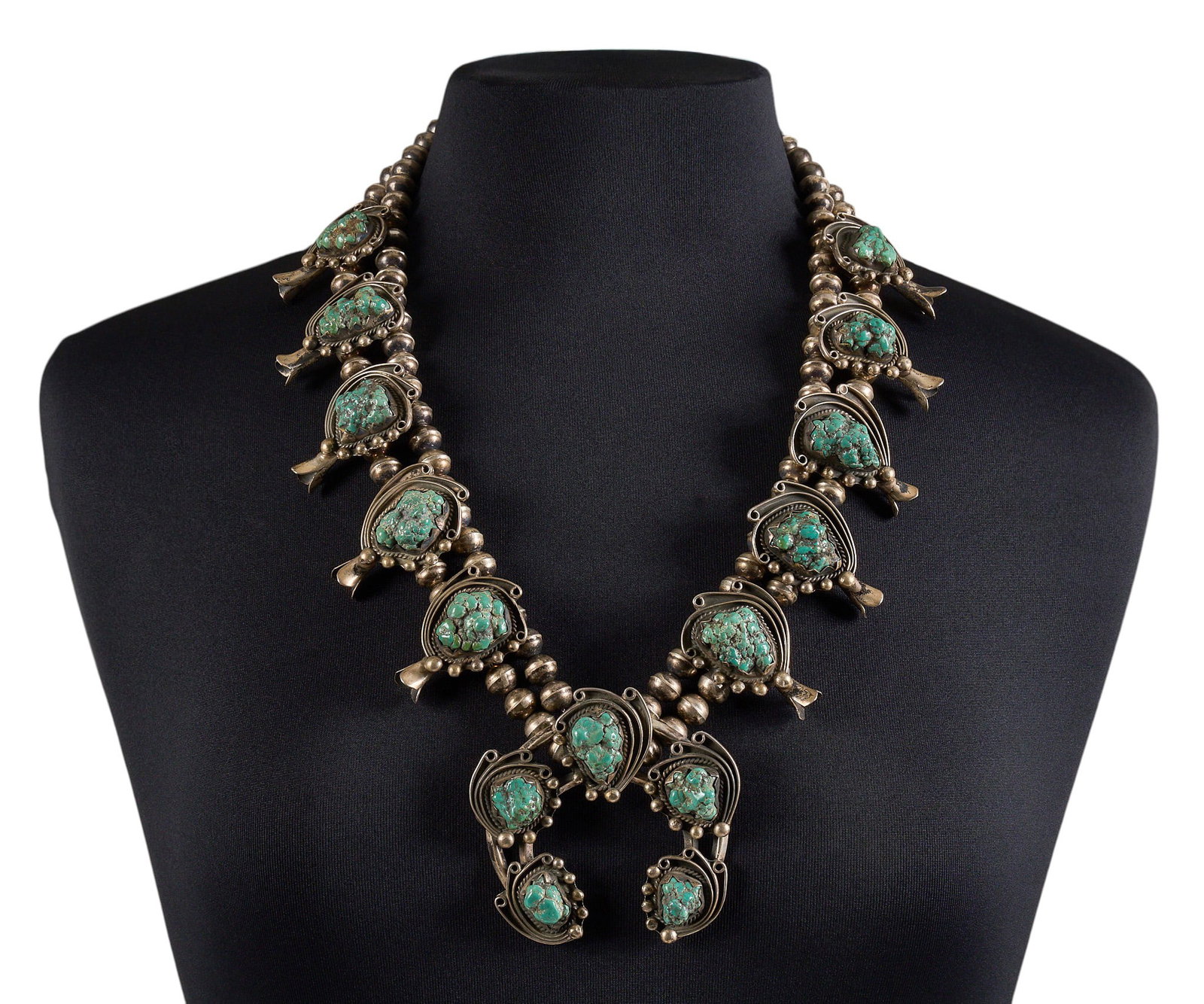 Vintage Navajo Sterling & Turquoise Squash Blossom (1 of 4)