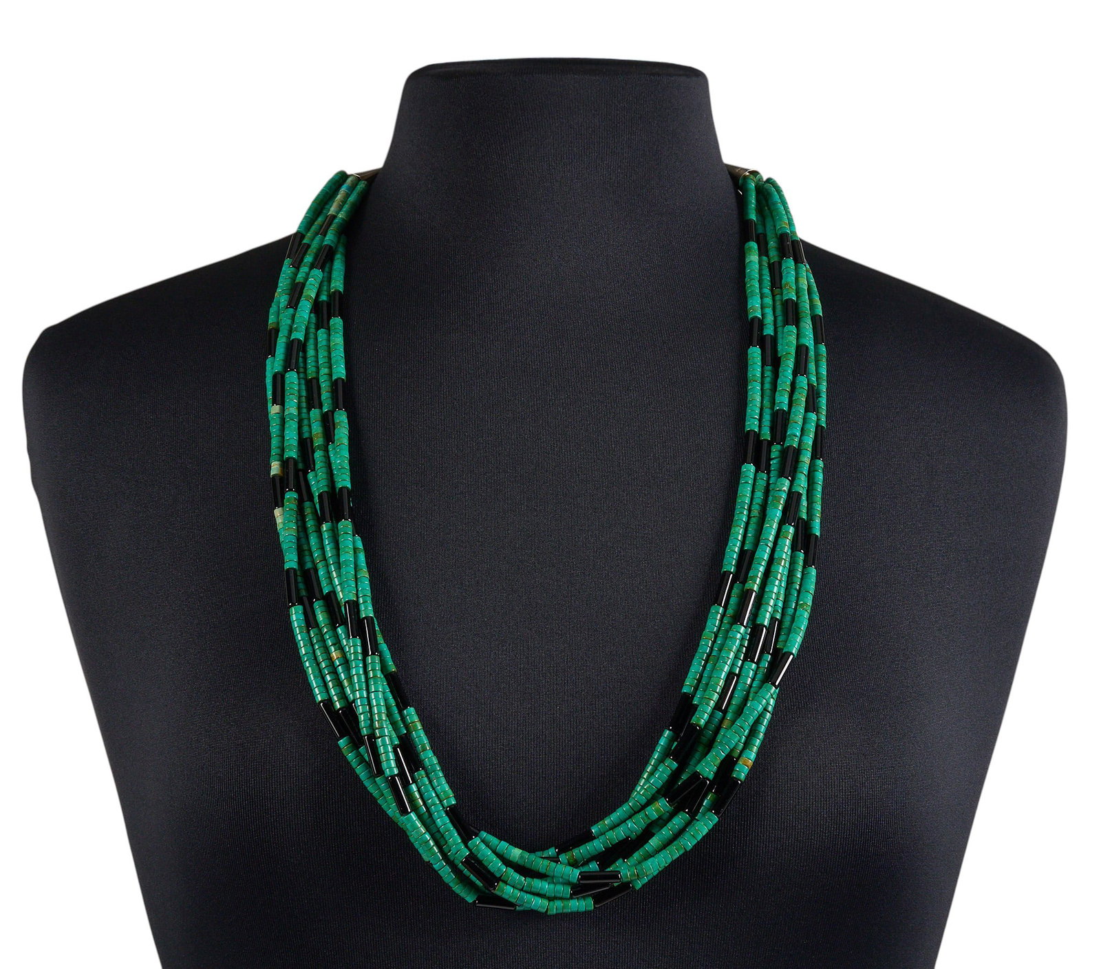 Navajo Beaded Turquoise & Onyx Necklace (1 of 5)