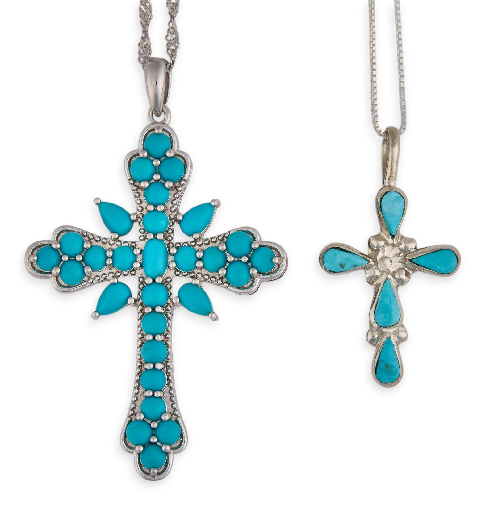 (2) Sterling & Turquoise Cross Pendant Necklaces (1 of 4)