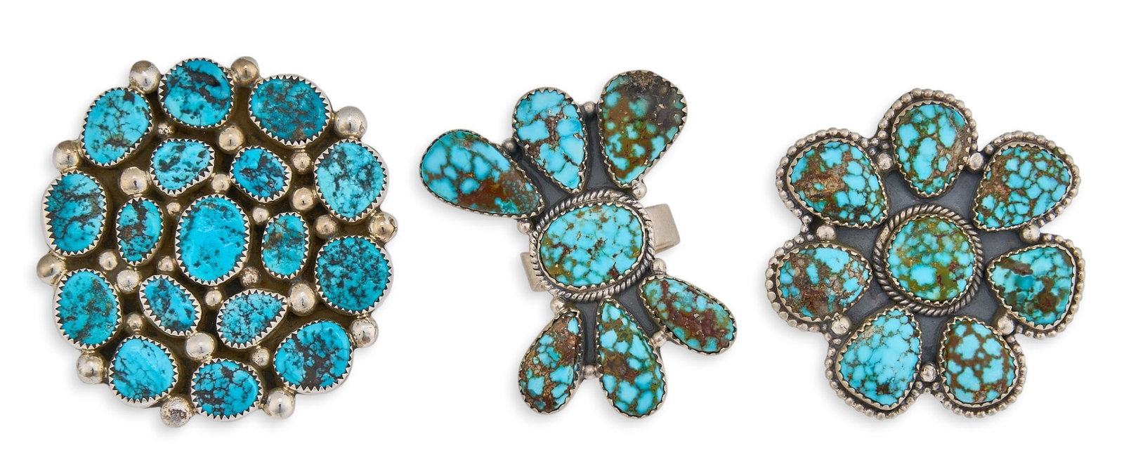 (3) Sterling & Turquoise Cluster Rings (1 of 3)