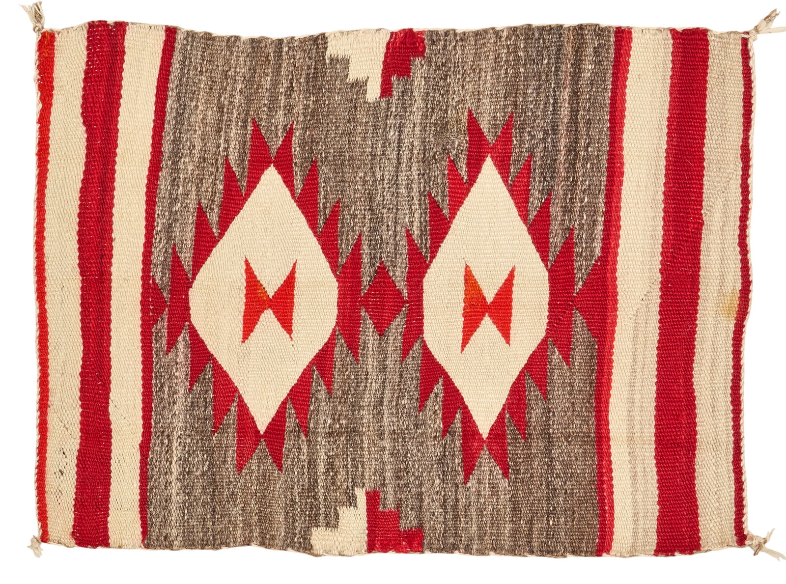 Handwoven Navajo Rug, 3 ft. 1 in. x 2 ft. 1 1/2 in.: Handwoven Navajo rug 3 ft. 1 in. x 2 ft. 1 1/2 in. Provenance: Property from a home in Luling, Texas 