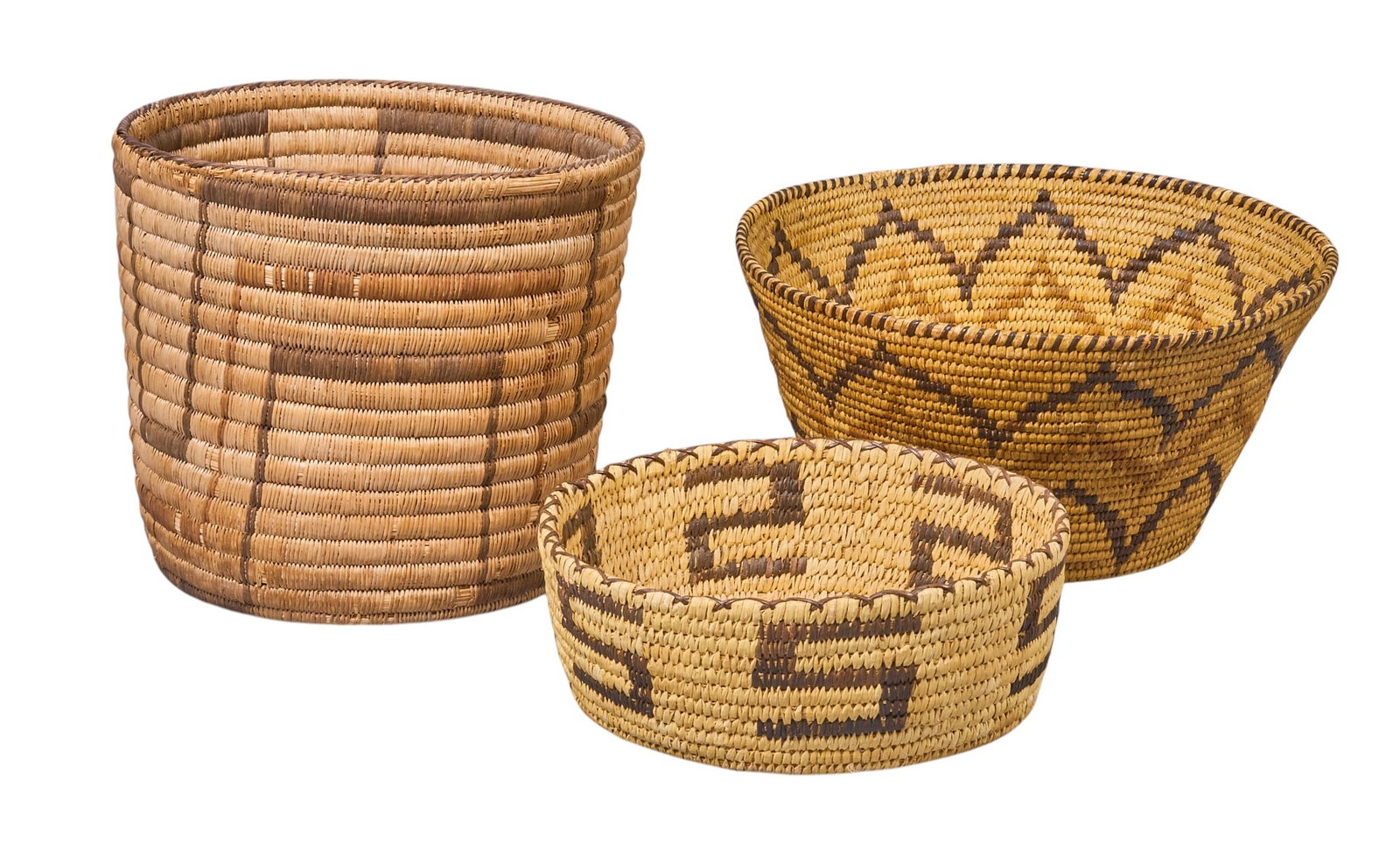 Collection of (3) Handwoven Native American Baskets (1 of 3)