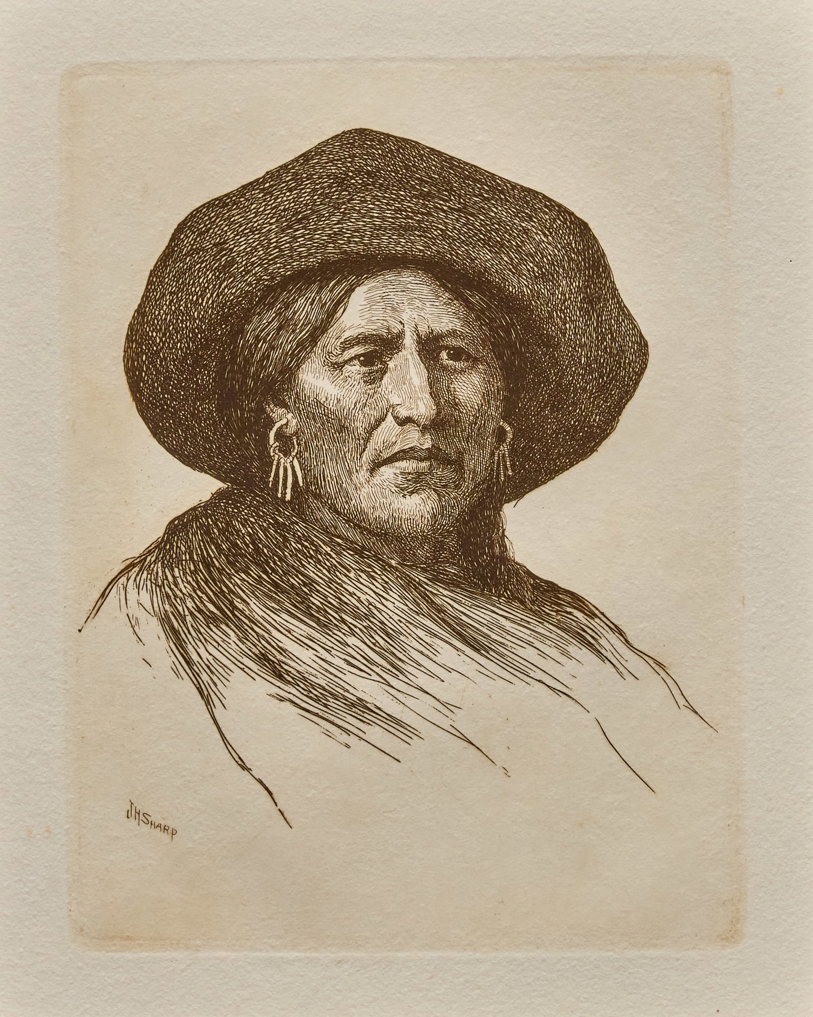 Joseph Henry Sharp, "Standing Deer": Joseph Henry Sharp (Amer., 1859-1953), "Standing Deer", etching on paper, edition of 250, printed from the Sharp zinc plate, signed in plate lower left plate: 8 x 6.5 in., frame: 24.5