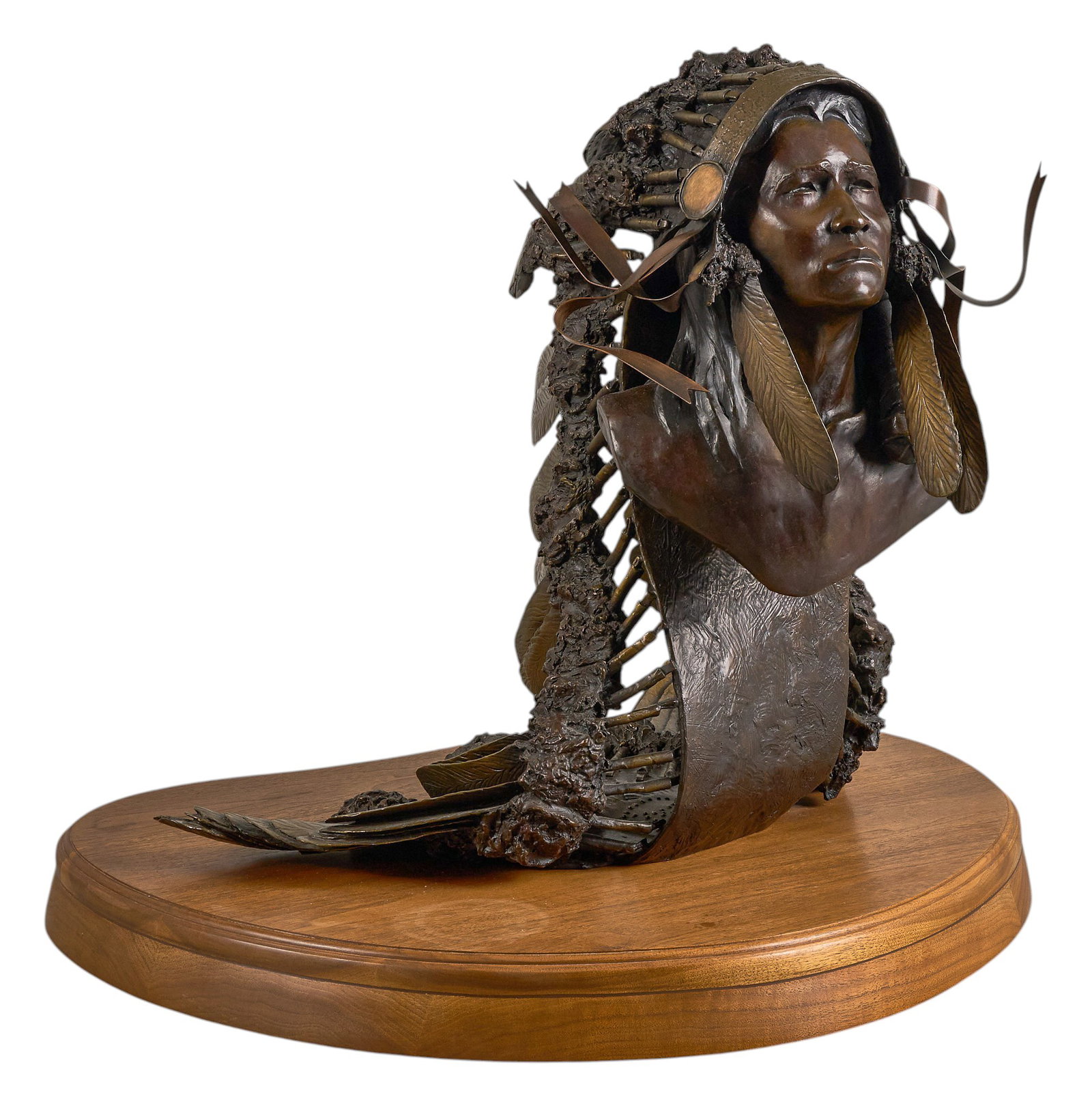 Steven Snidow, Native American Bronze: Steven Bryan Snidow (New Mexico, b. 1966), Native American bronze bust, artist-cast bronze sculpture on wooden base, with incised signature, edition number 2/20, and date, 1983 height 20 in. x