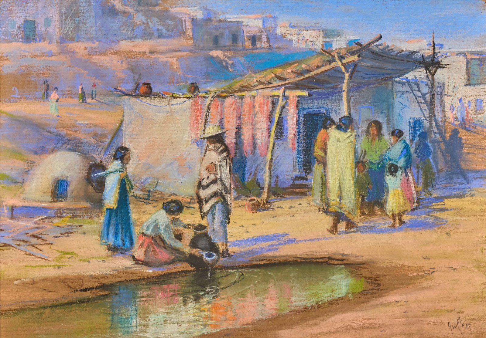 Arthur Best, Hopi Village: Arthur Best (California / Arizona / Canada, 1859-1935), Hopi village scene, pastel on paper, circa early 20th century, signed lower right sight: 14 x 20 in., frame: 16.5 x 22.5 in. Provenance: