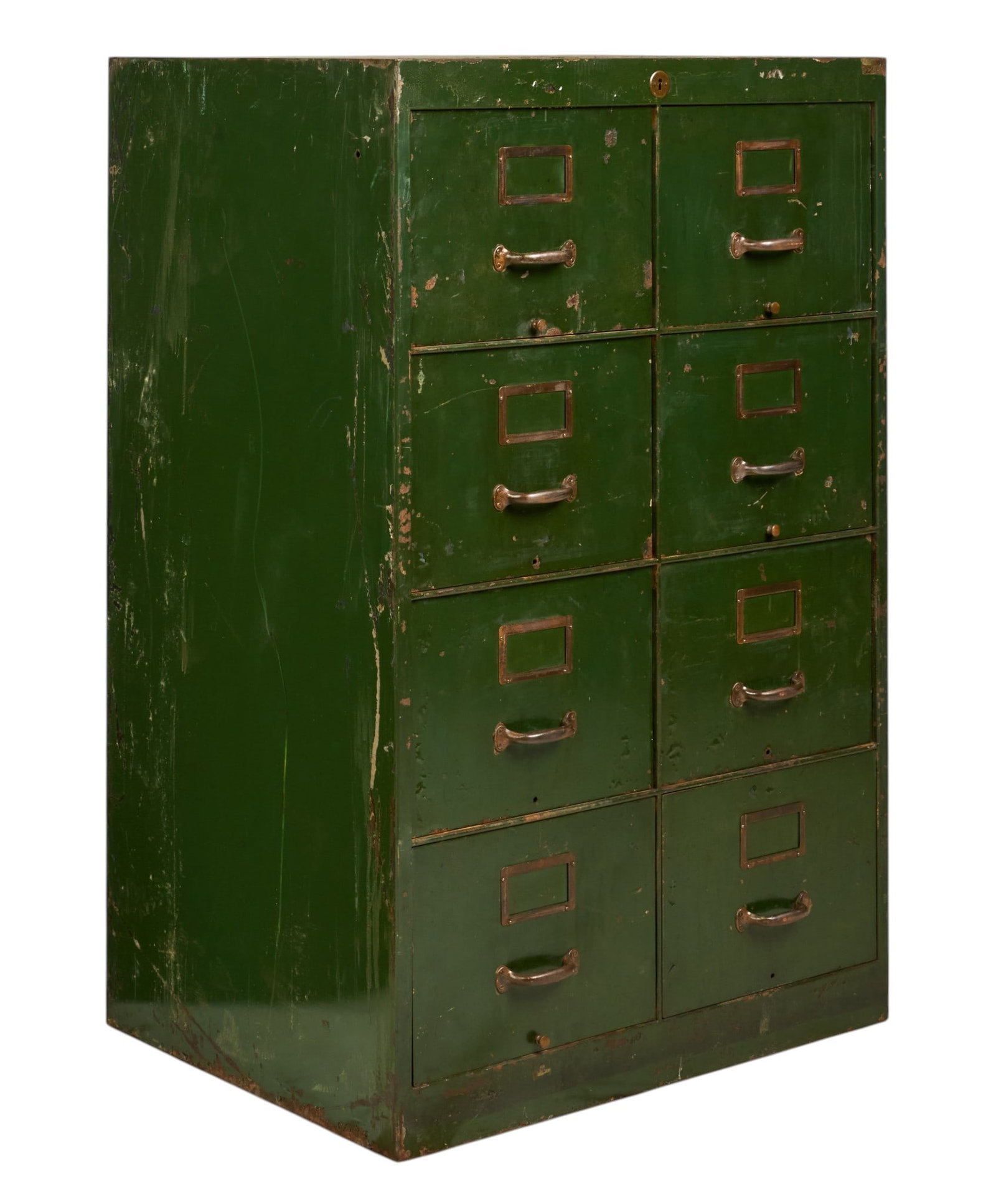 Industrial Filing Cabinet: Distressed industial filing cabinet with eight drawers height 55.5 in. x width 35.5 in. x depth 27.5 in. 