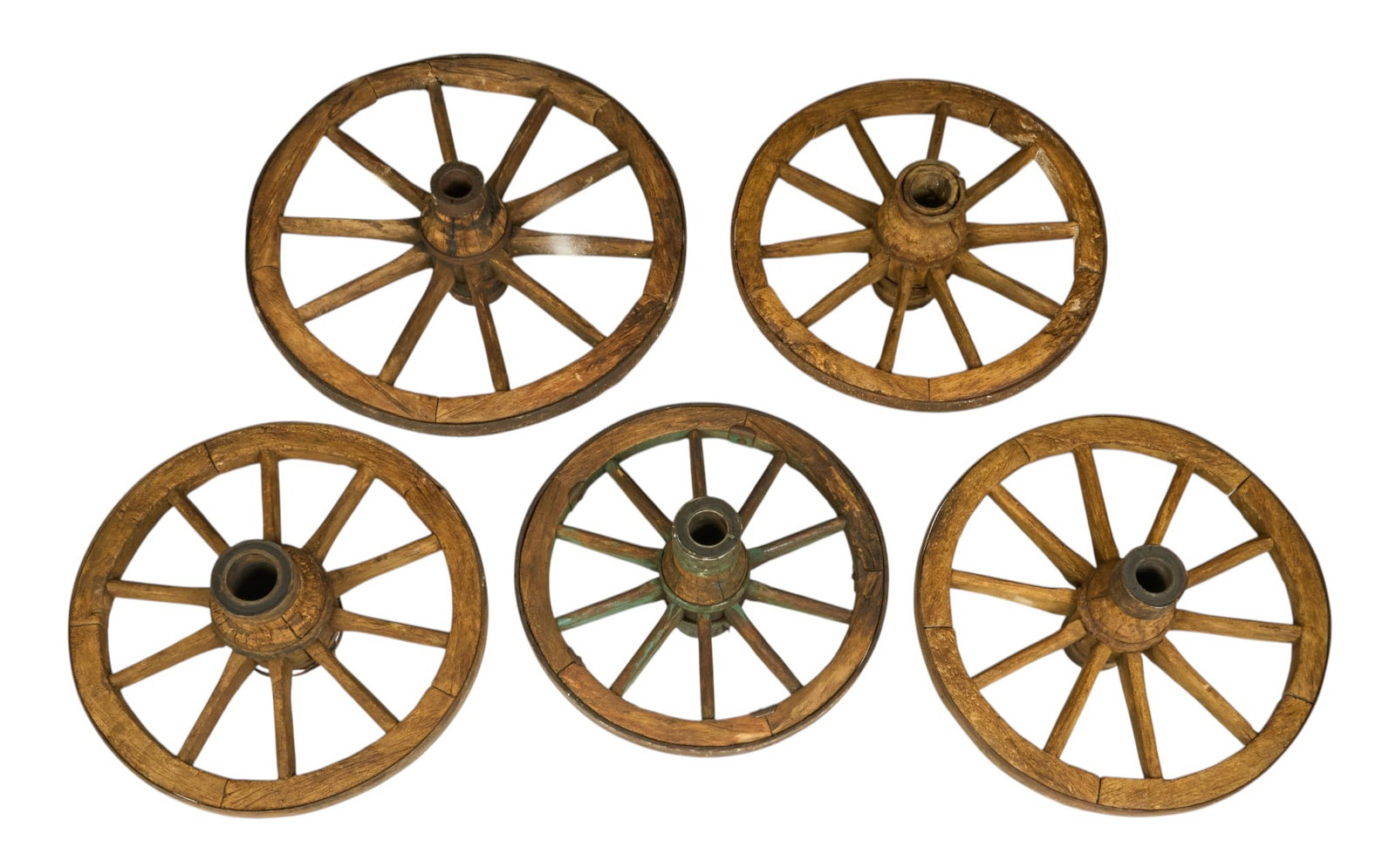 (5) Wagon Wheels: Five spoke wagon wheels diameter 37 in. x depth 14 in. / largest