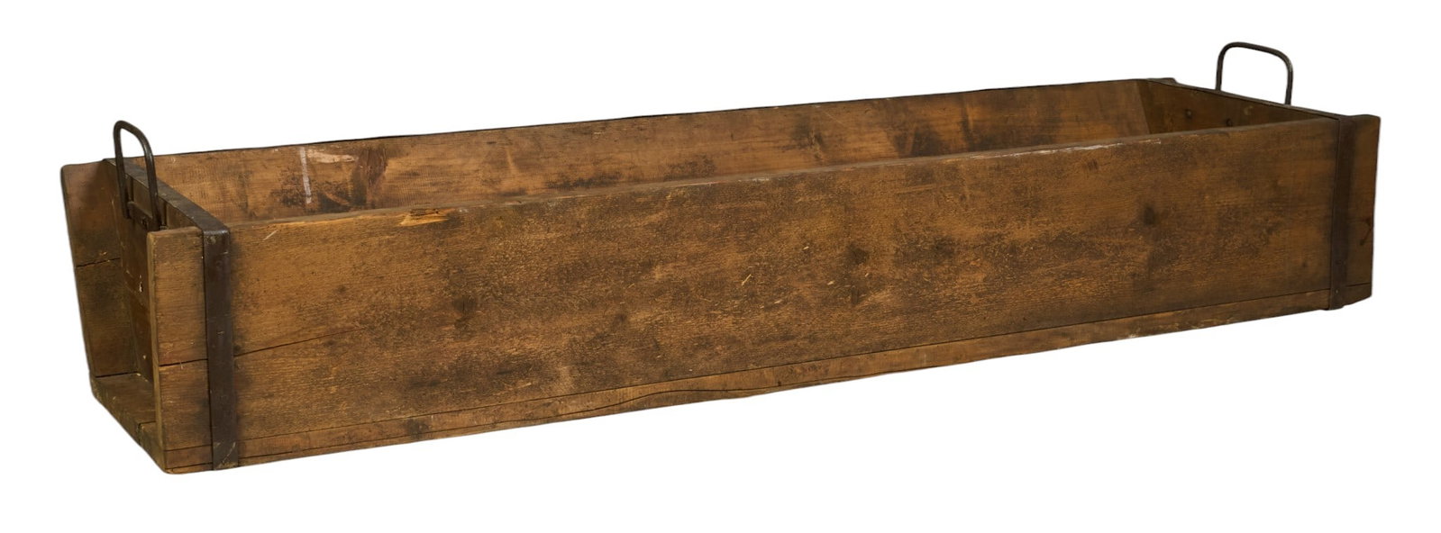 Large 8 ft. Long Farmhouse Trough: Large rustic farmhouse wooden trough with iron handles height 20.5 in. x width 105.5 in. x depth 28 in.