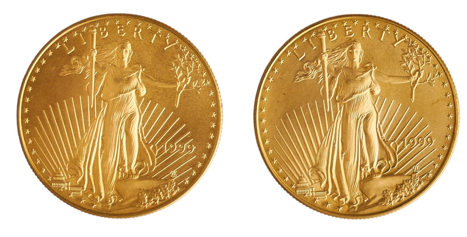 (2) $50 Family of Eagles Gold Coins: Two $50 1999 Family of Eagles gold coins, one 1999-W Family of Eagles gold coin Provenance: Property from the Estate of Joy Speck Wilson (1942-2026) from her Menard, Texas ranch home 
