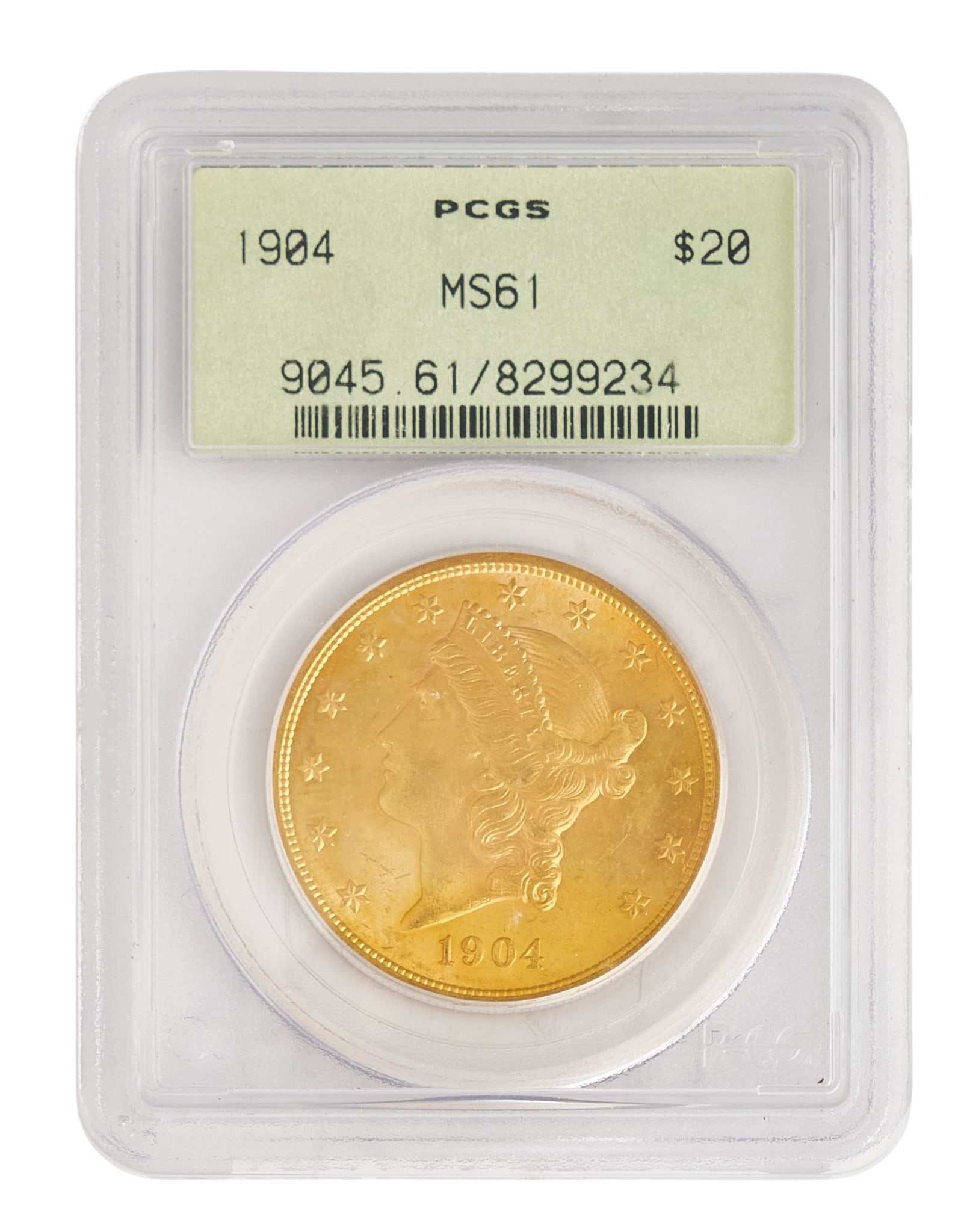 1904 MS61 $20 Liberty Double Eagle Gold Coin: 1904 Liberty Double Eagle gold coin, slabbed and graded MS61 Provenance: Property from the Estate of Joy Speck Wilson (1942-2026) from her Menard, Texas ranch home