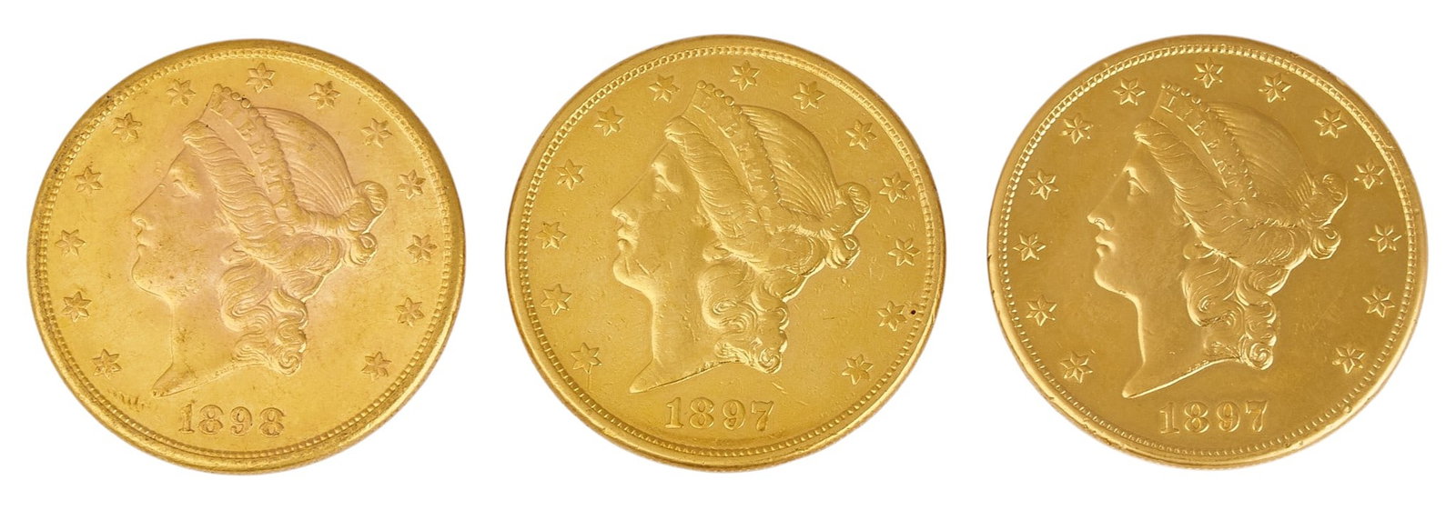 (3) $20 Liberty Head Double Eagle Gold Coins (1 of 2)
