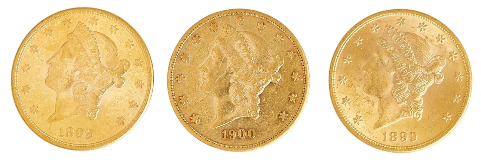 (3) $20 Liberty Head Double Eagle Gold Coins (1 of 2)