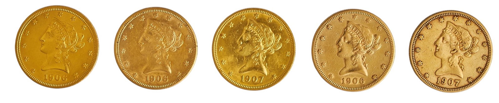 (5) $10 Liberty Head Eagle Gold Coins (1 of 2)