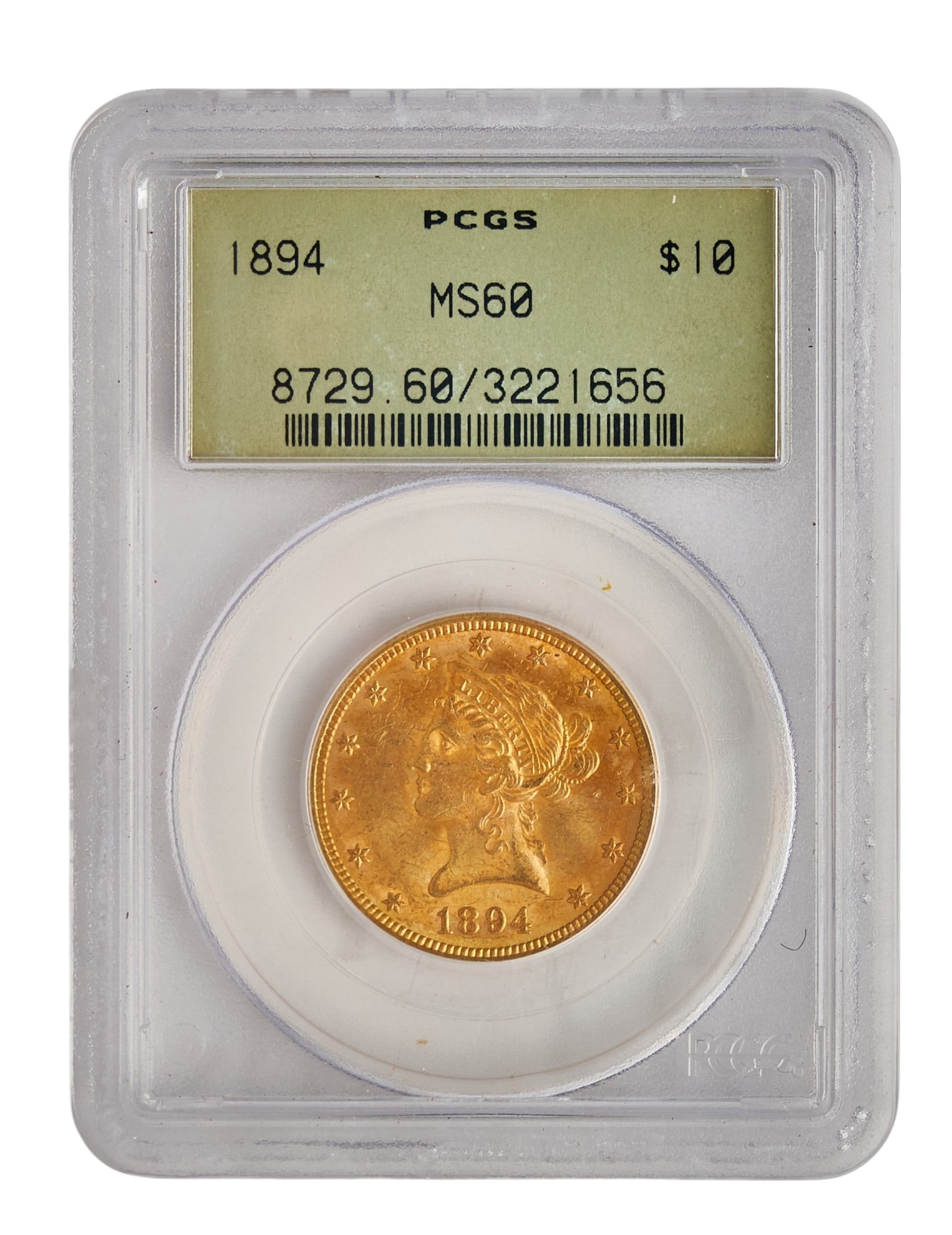 1894 MS60 $10 Liberty Gold Eagle Coin: 1894 $10 Liberty Gold Eagle coin, slabbed and graded MS60 Provenance: Property from the Estate of Joy Speck Wilson (1942-2026) from her Menard, Texas ranch home