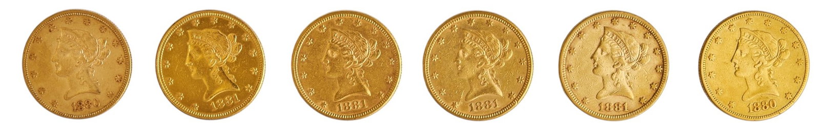 (6) $10 Liberty Head Eagle Gold Coins (1 of 2)