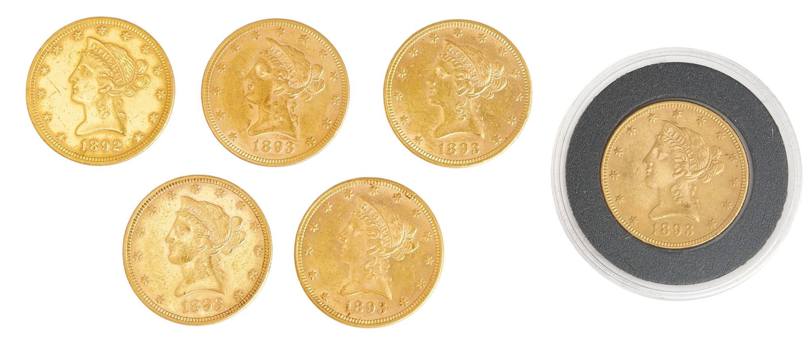 (6) $10 Liberty Head Eagle Gold Coins (1 of 2)