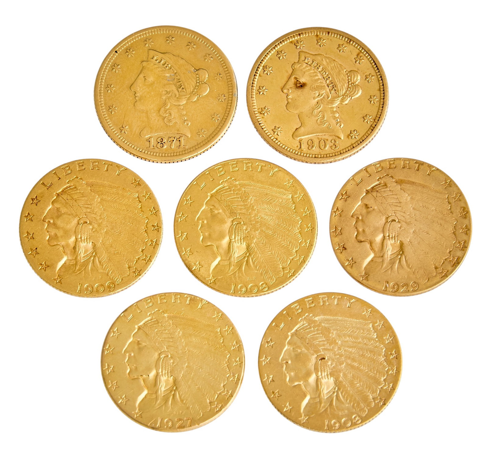 (7) Quarter Eagle Gold Coins (1 of 2)
