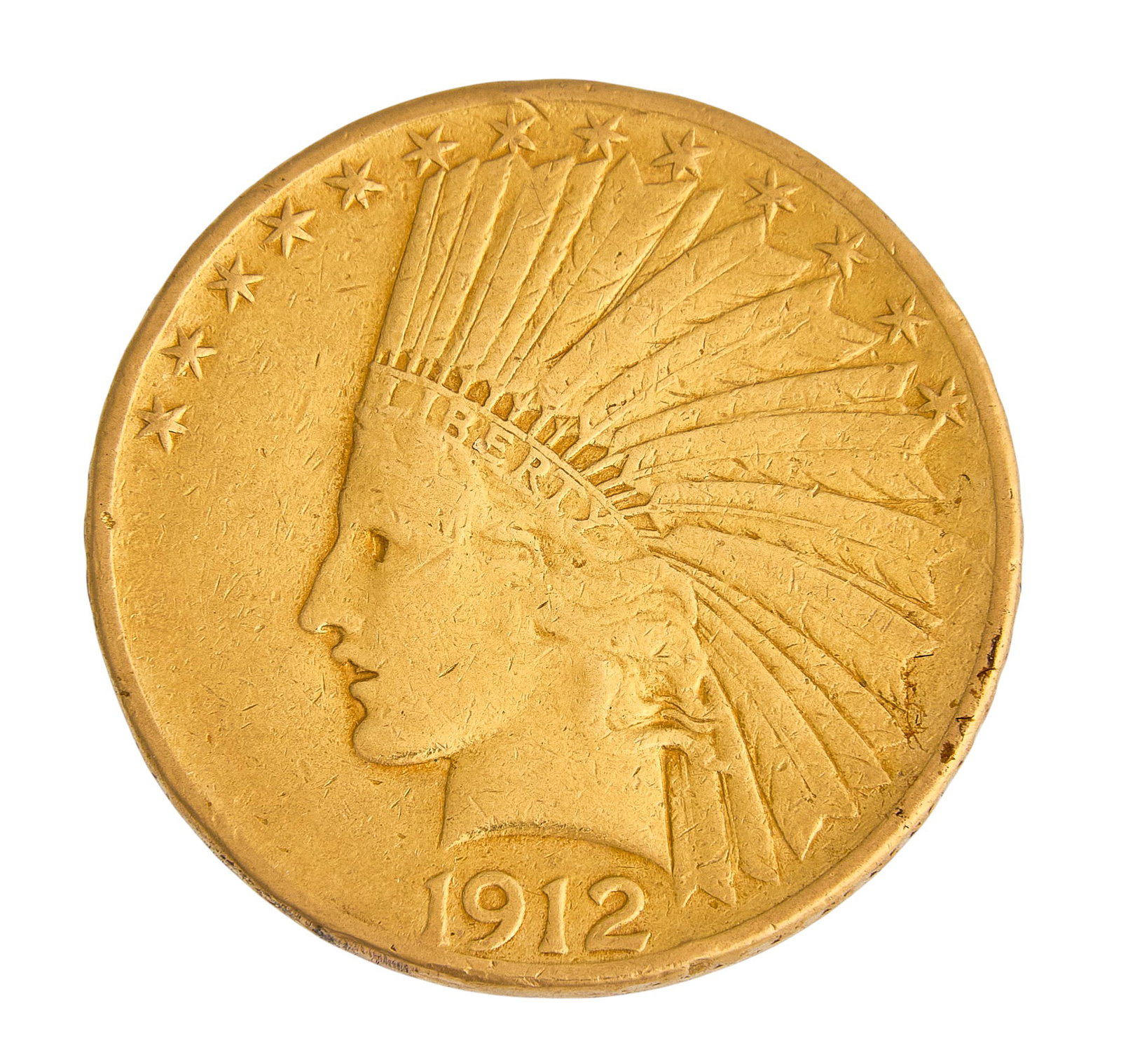 1912 $10 Indian Head Half Eagle Gold Coin: 1912 $10 Indian Head Half Eagle gold coin Provenance: Property from the collection of an industrial chemicals entrepreneur, from his Alamo Heights, Texas home 